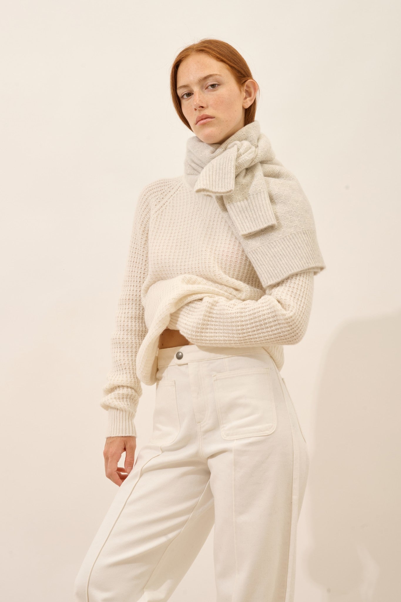 serenia pull col rond 6 fils ivoire 100% cachemire