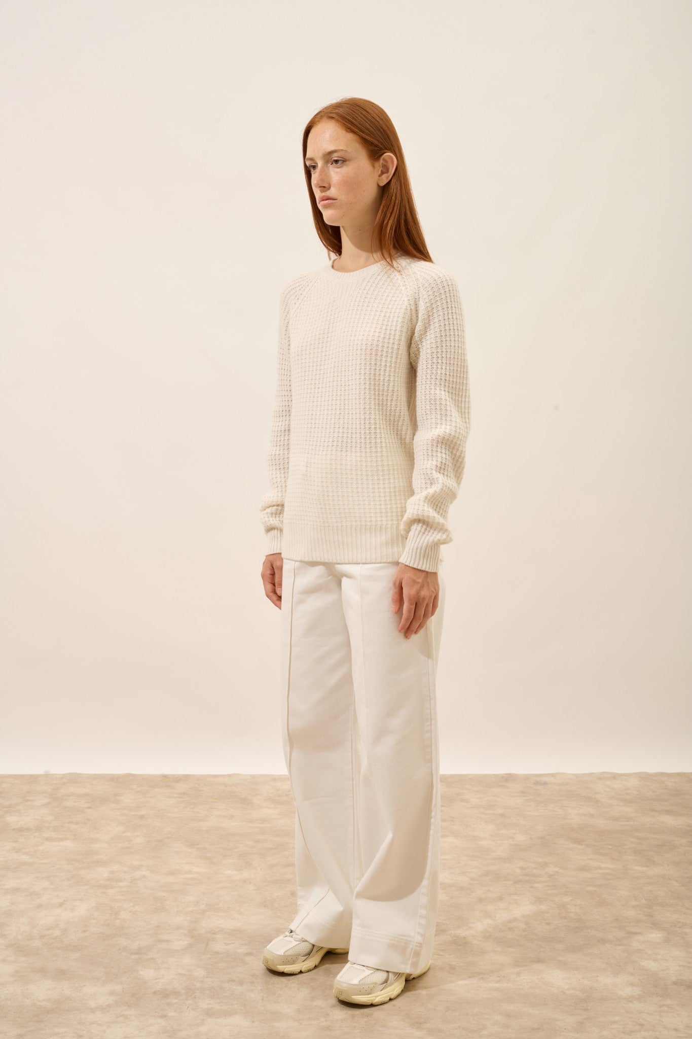 serenia pull col rond 6 fils ivoire 100% cachemire