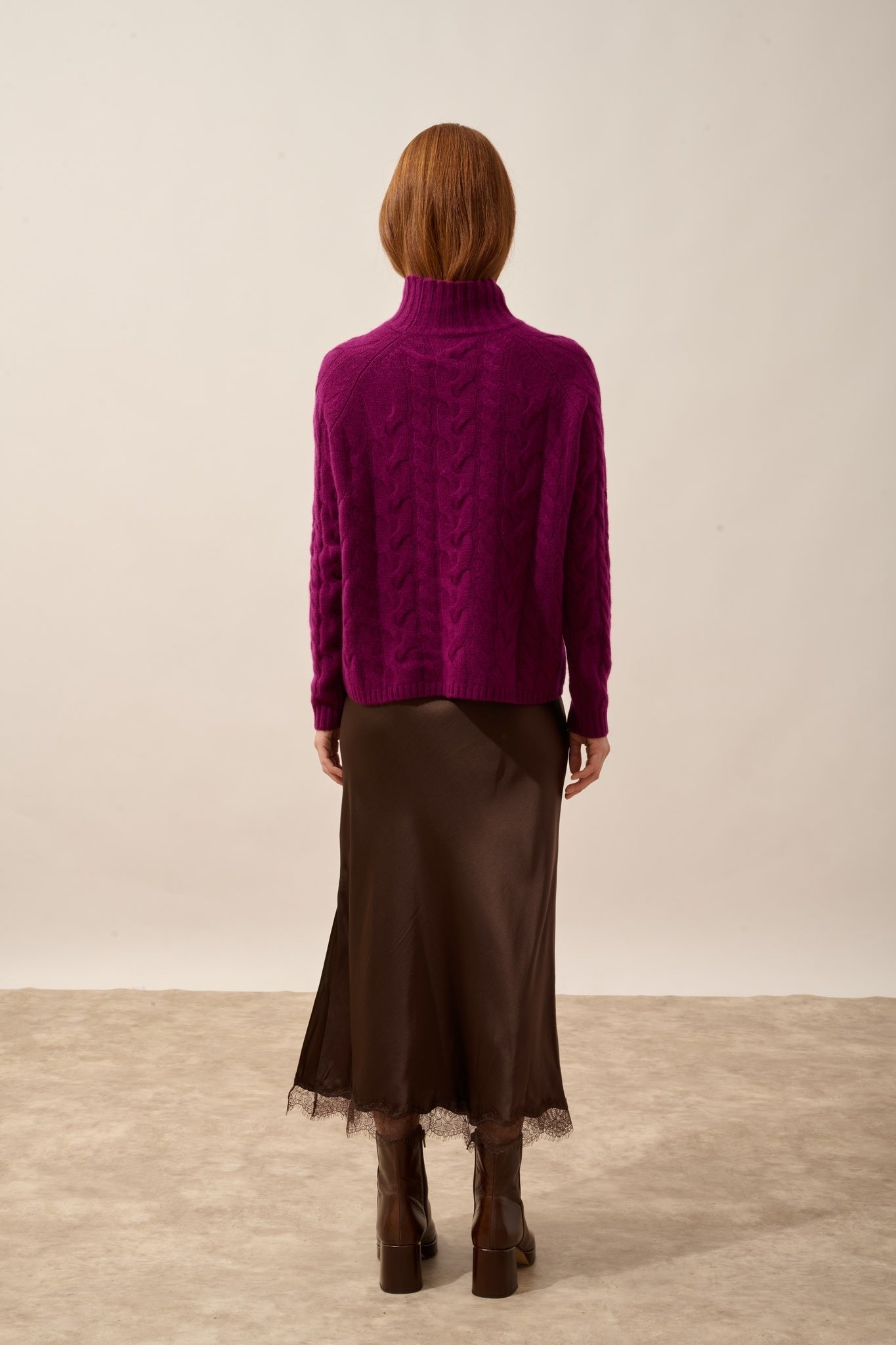 SERENOA high-neck sweater, 6-ply plum
