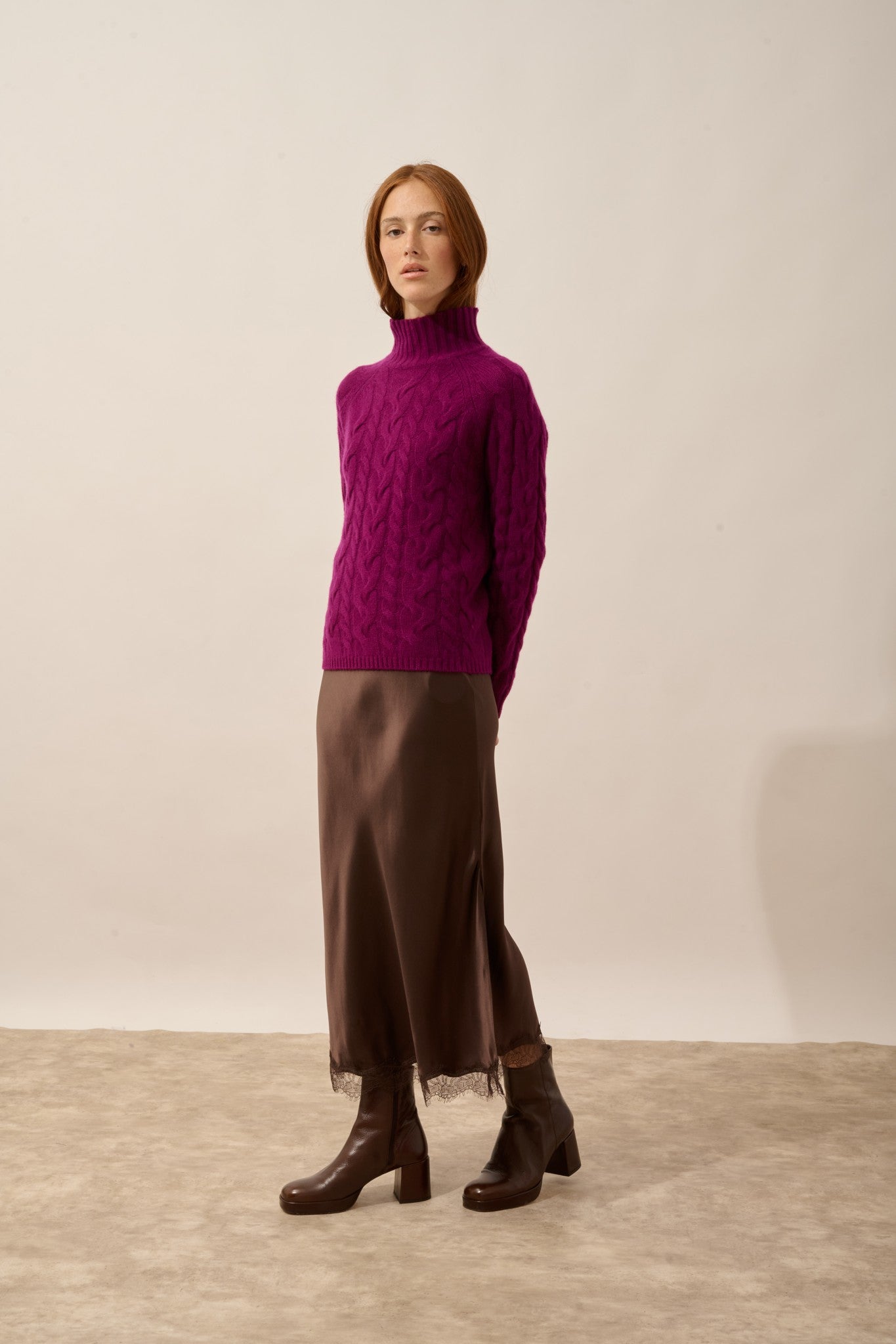 Serenoa high-neck sweater, 6-ply plum