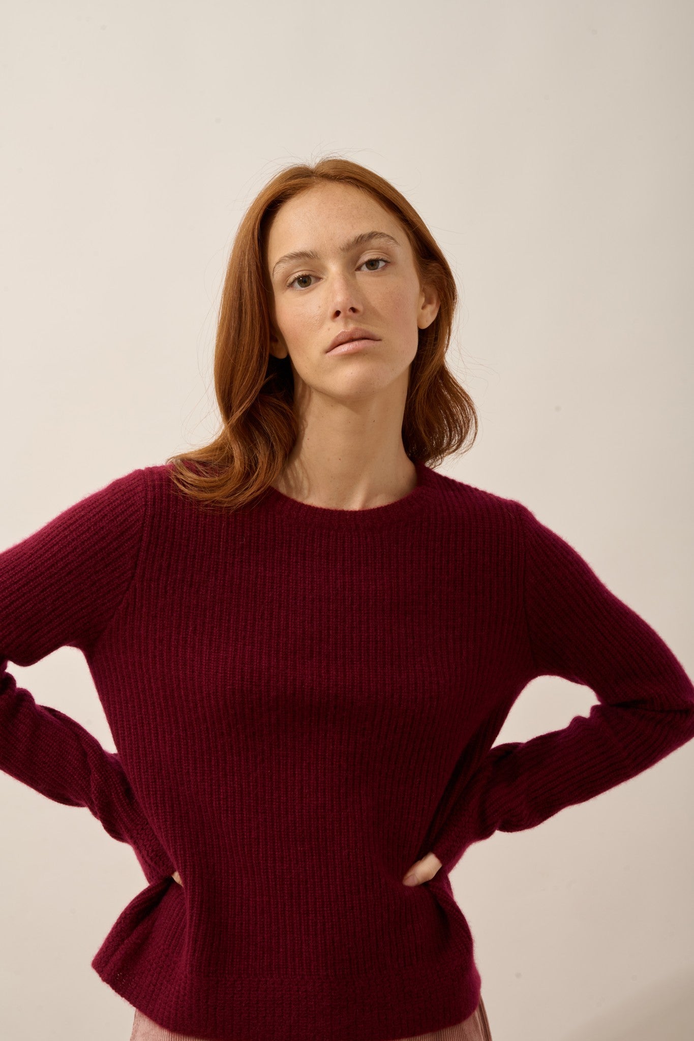 sigrun pull col rond 4 fils bordeaux