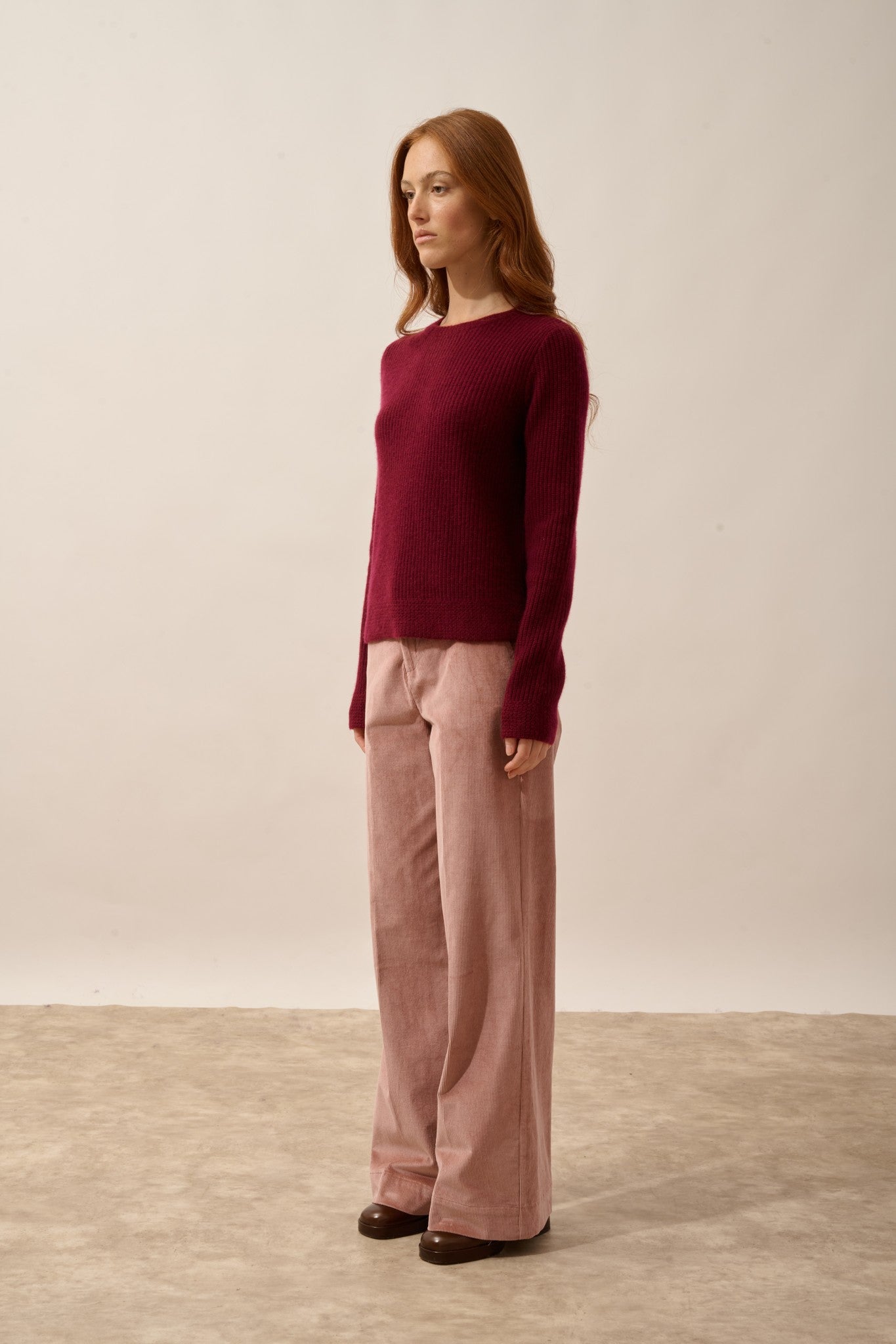 sigrun pull col rond 4 fils bordeaux