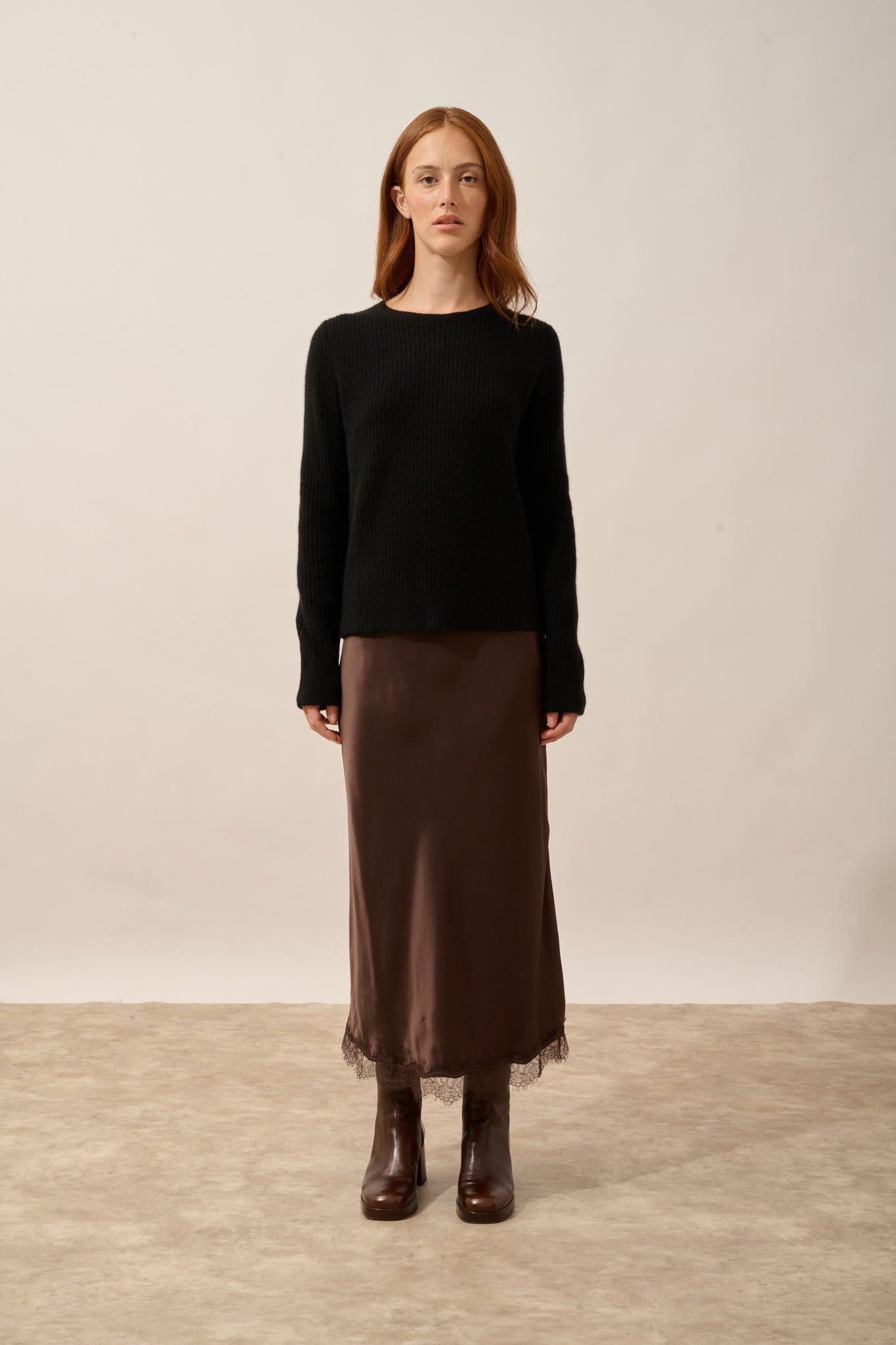 SIGRUN pull col rond 4 fils noir