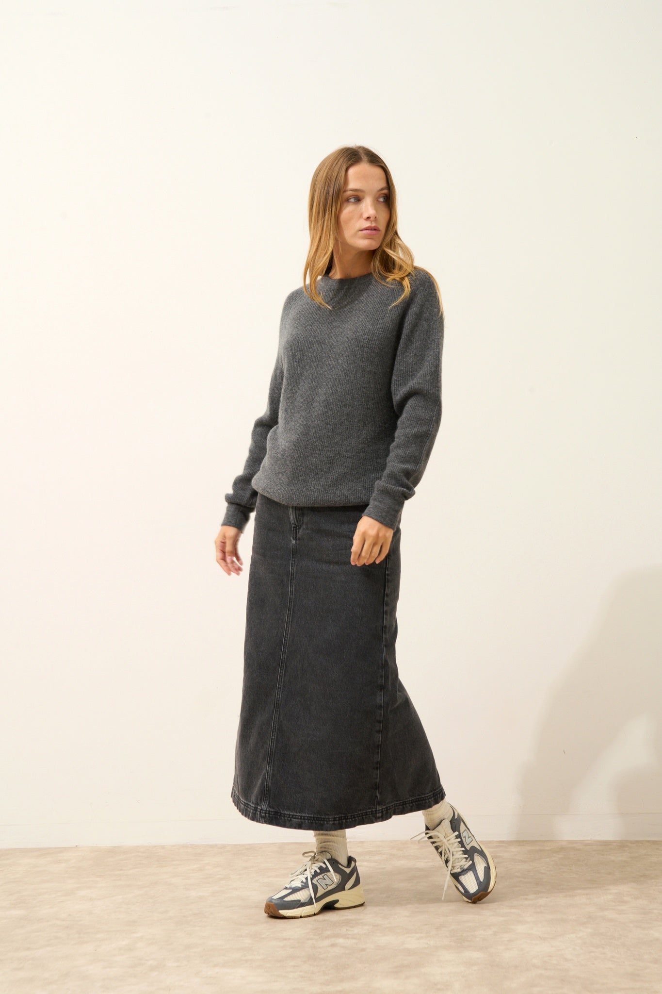 SOLAYA pull col rond anthracite chiné