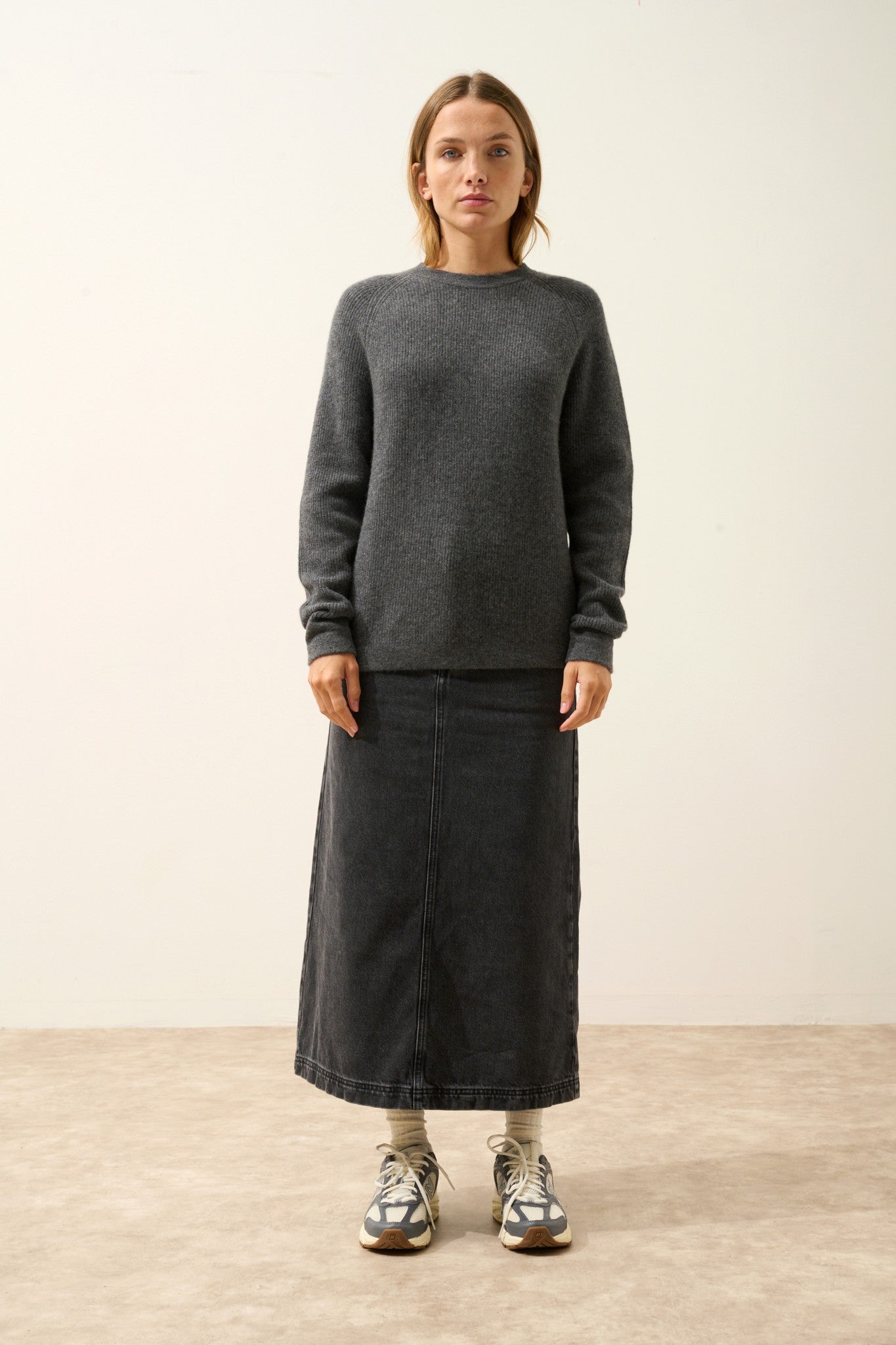 solaya pull col rond anthracite chiné 100% cachemire