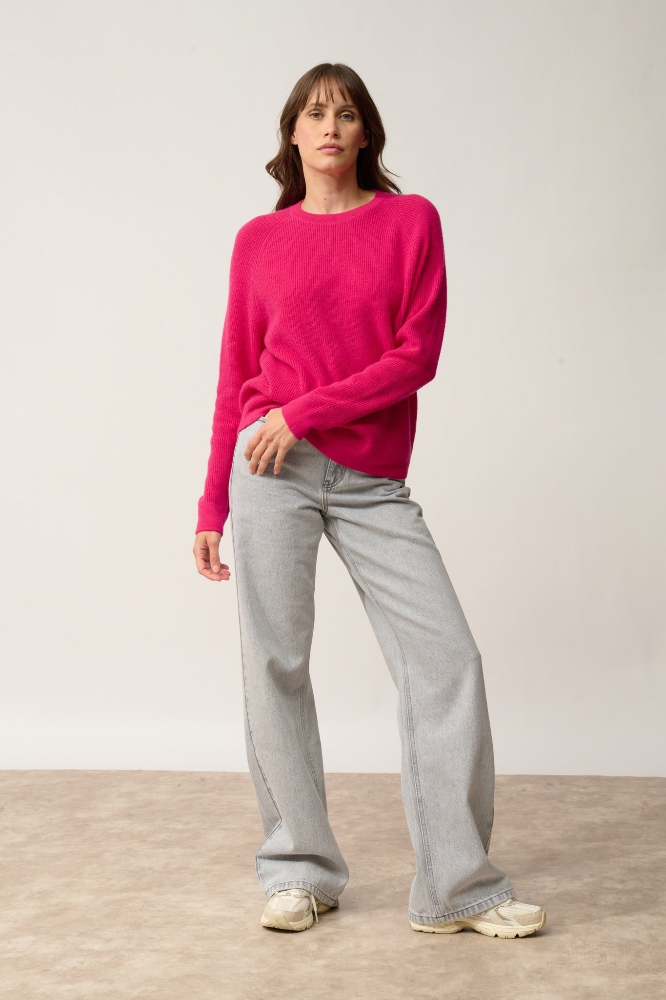 SOLAYA pull col rond fuchsia