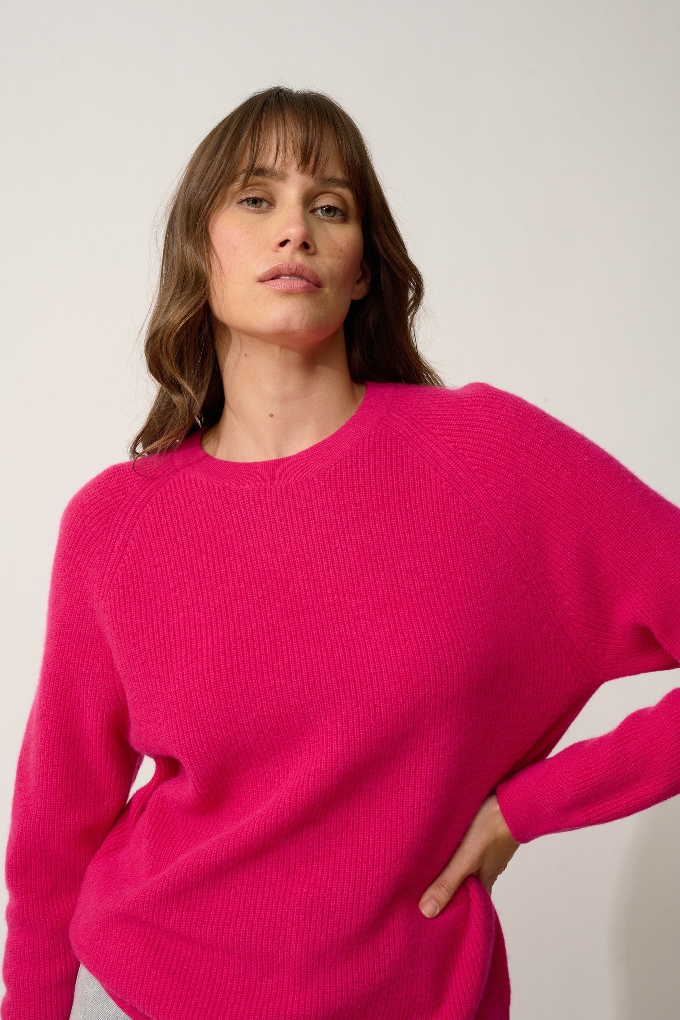 SOLAYA pull col rond fuchsia
