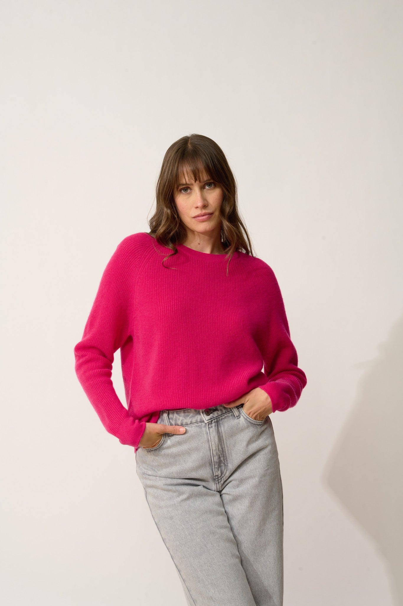 solaya pull col rond fuchsia 100% cachemire