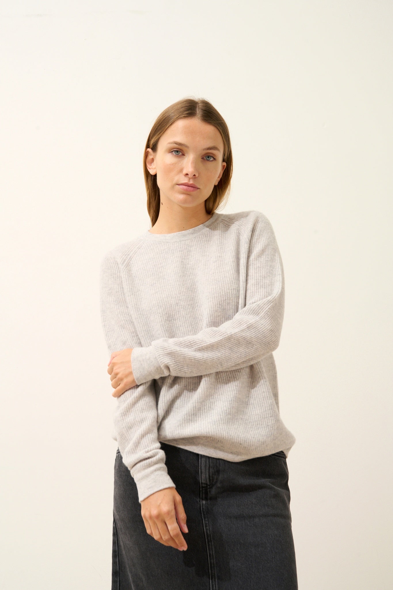 SOLAYA pull col rond glacier chiné