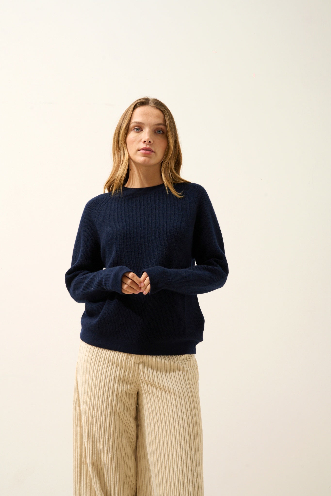 SOLAYA navy round neck sweater
