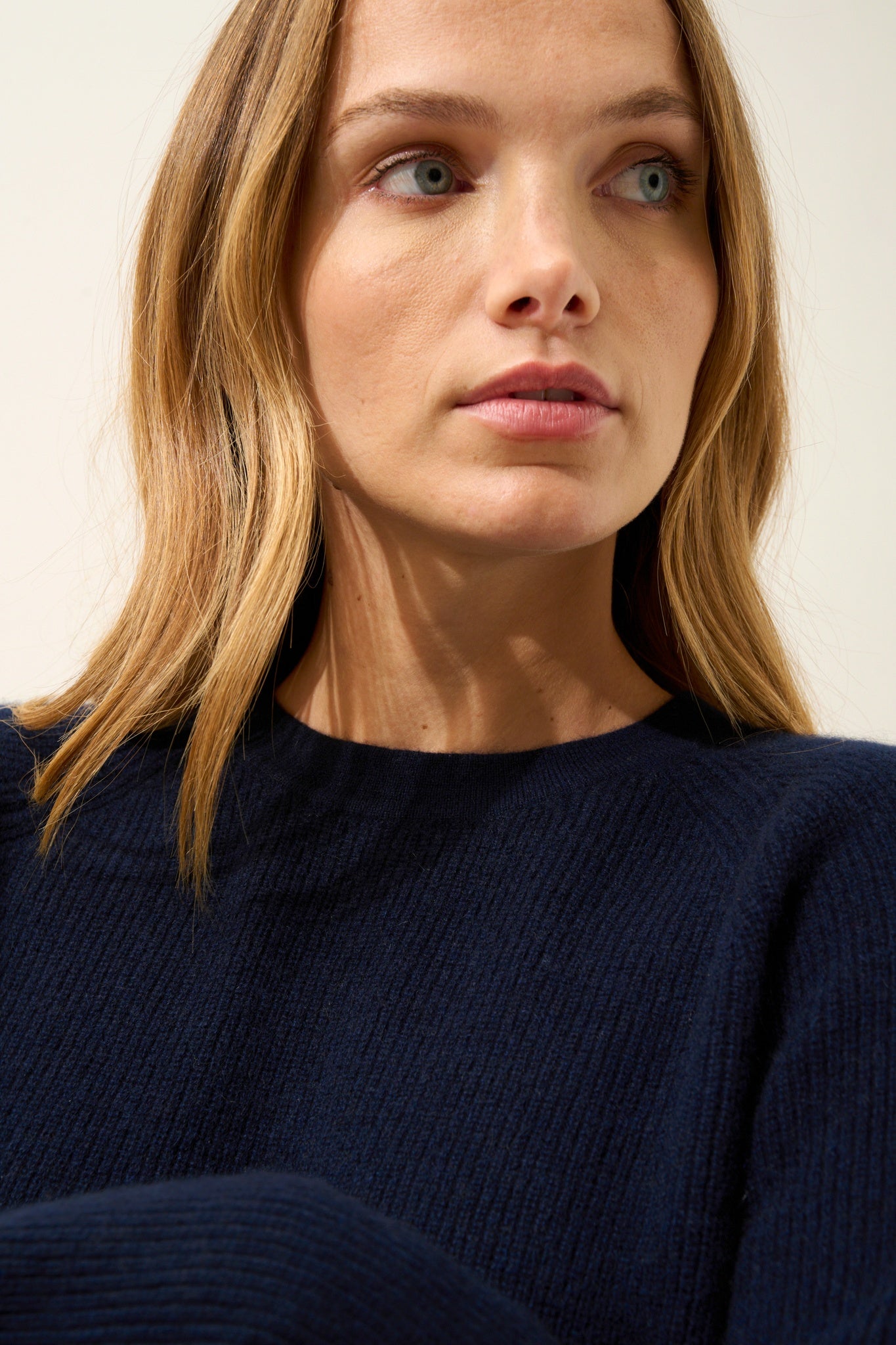 SOLAYA navy round neck sweater