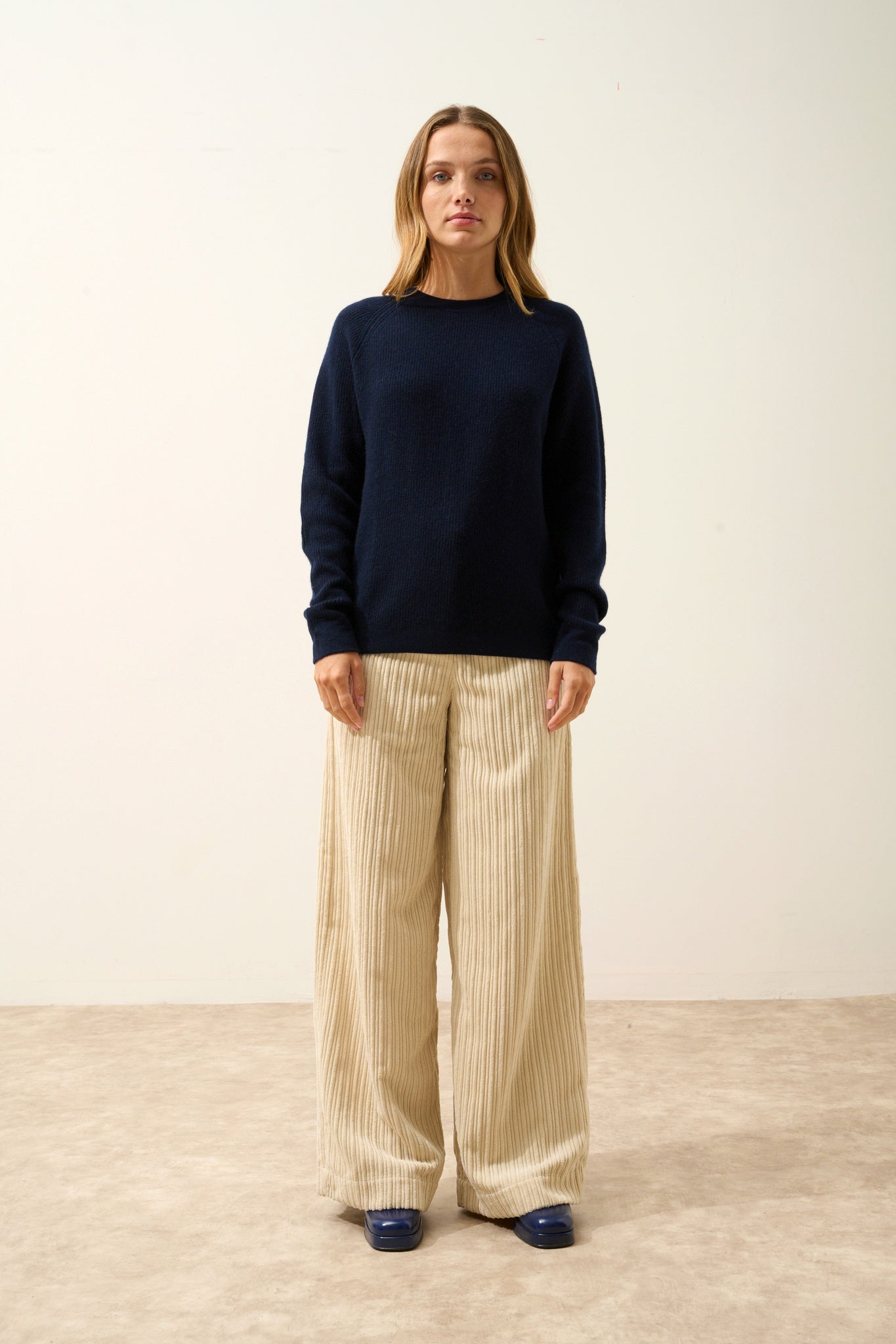 SOLAYA navy round neck sweater