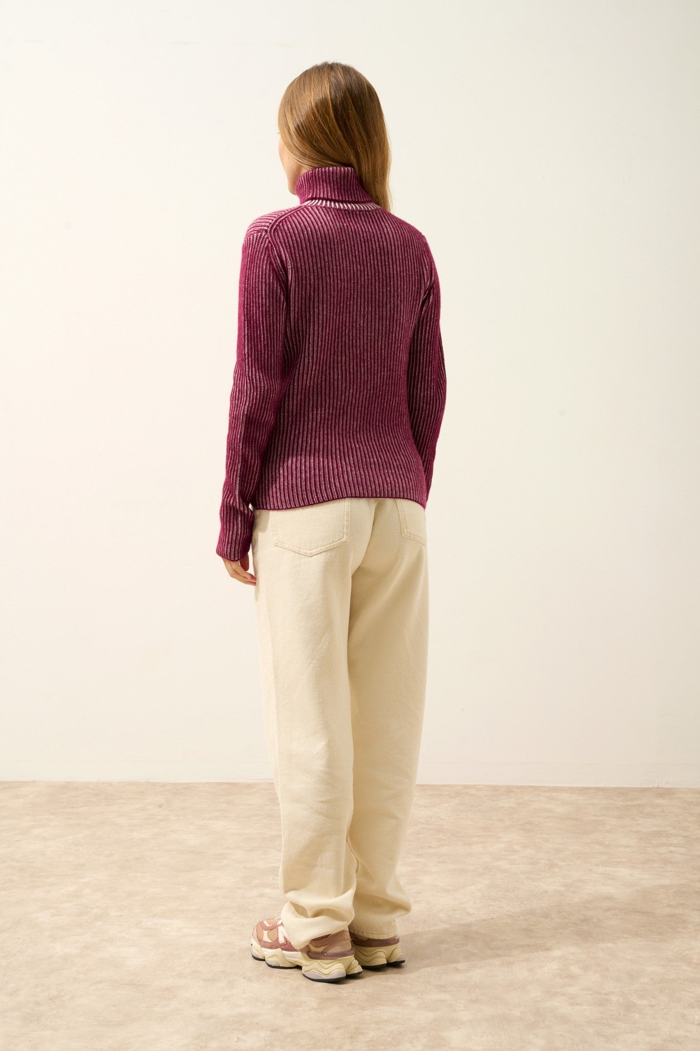 somnia pull col roulé 4 fils bordeaux/ivoire 100% cachemire