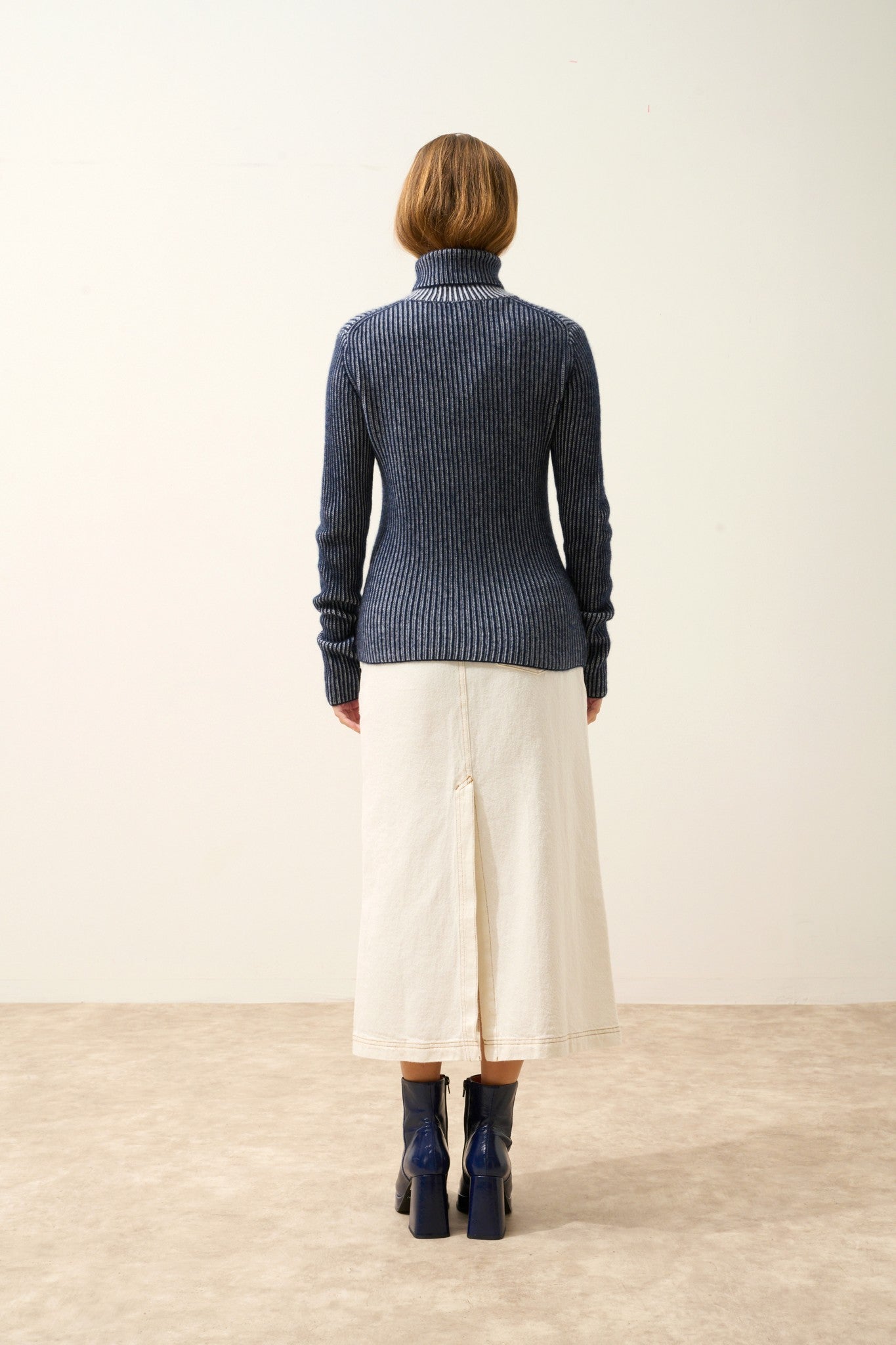 somnia pull col roulé 4 fils navy/neige 100% cachemire