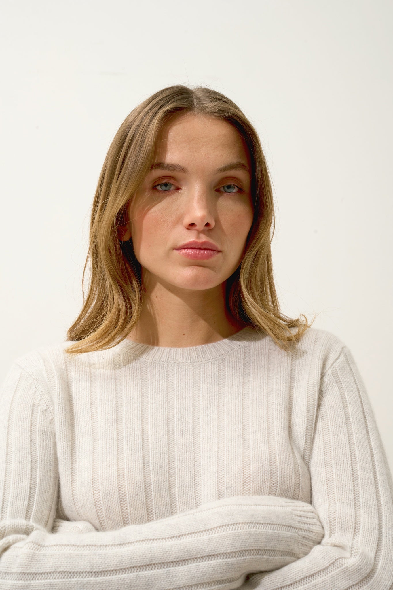 SORREL pull col rond 6 fils gris perle chiné