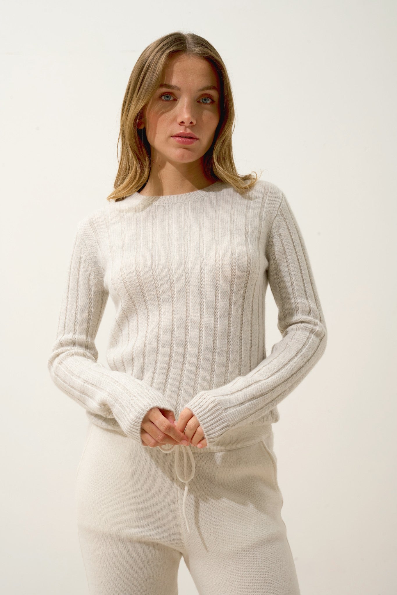 sorrel pull col rond 6 fils gris perle chiné 100% cachemire