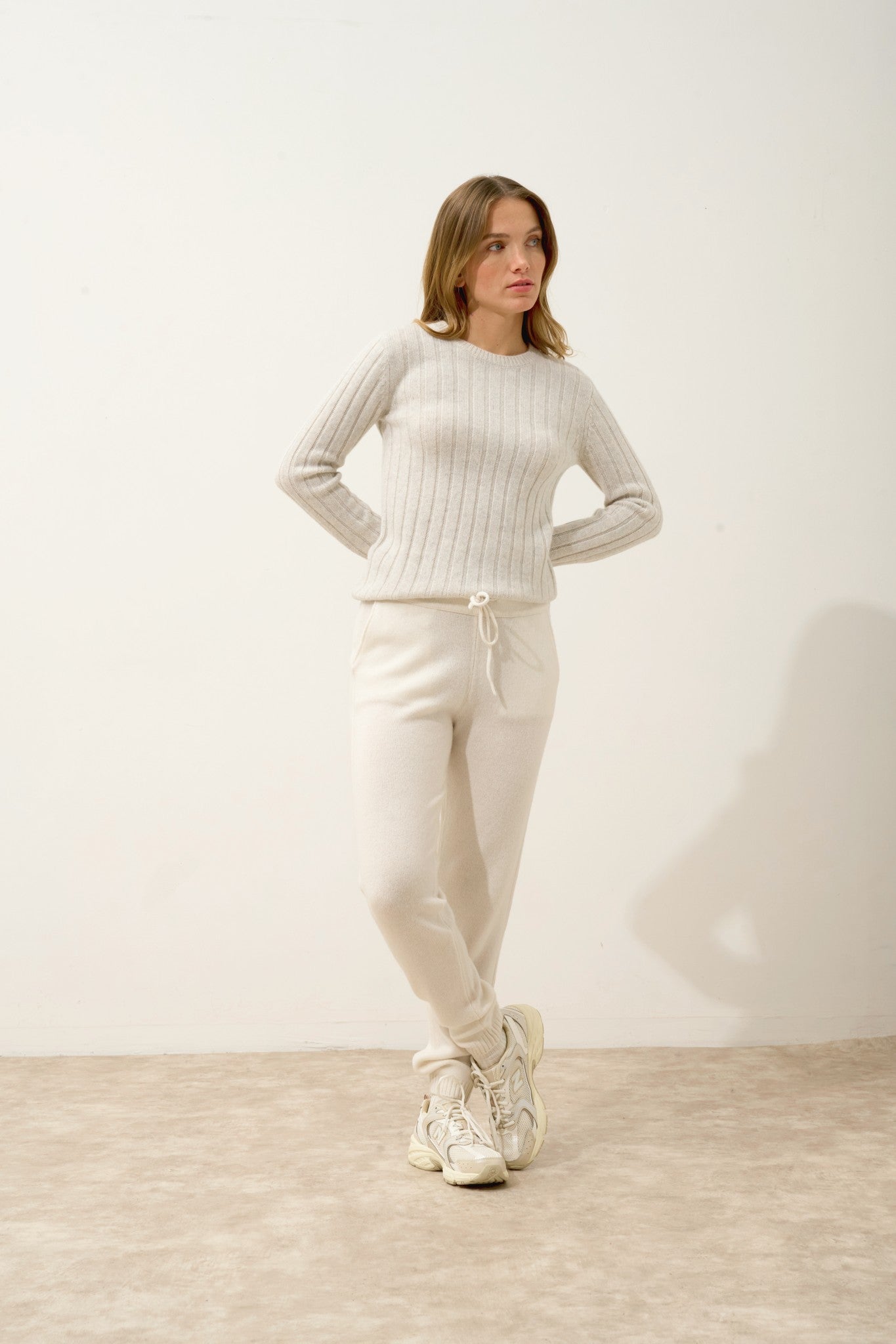 sorrel pull col rond 6 fils gris perle chiné 100% cachemire