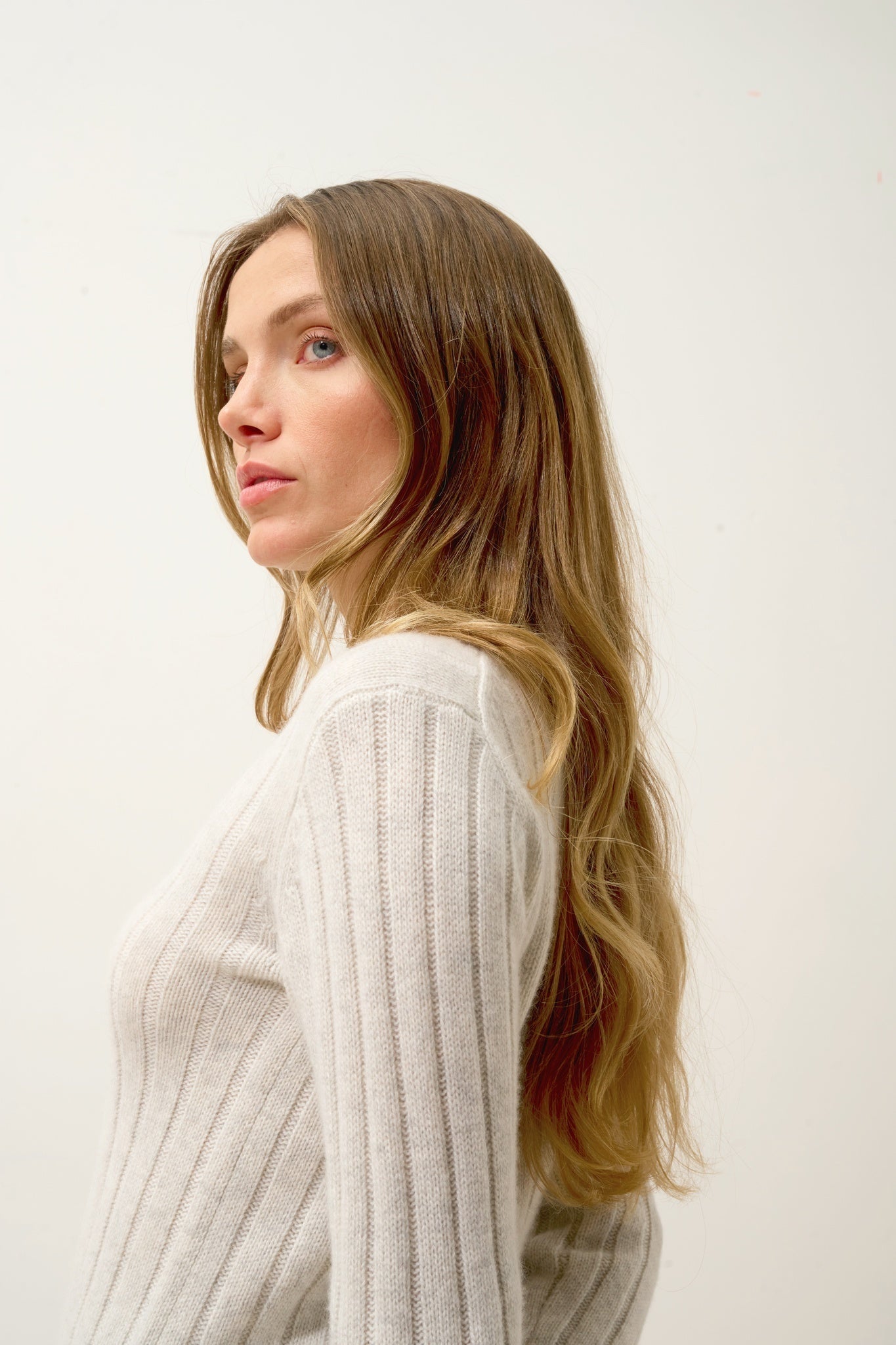 SORREL pull col rond 6 fils gris perle chiné