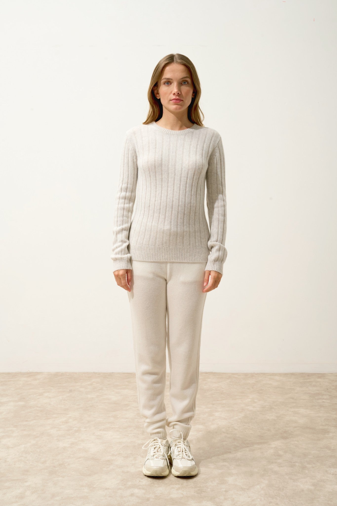 sorrel pull col rond 6 fils gris perle chiné 100% cachemire