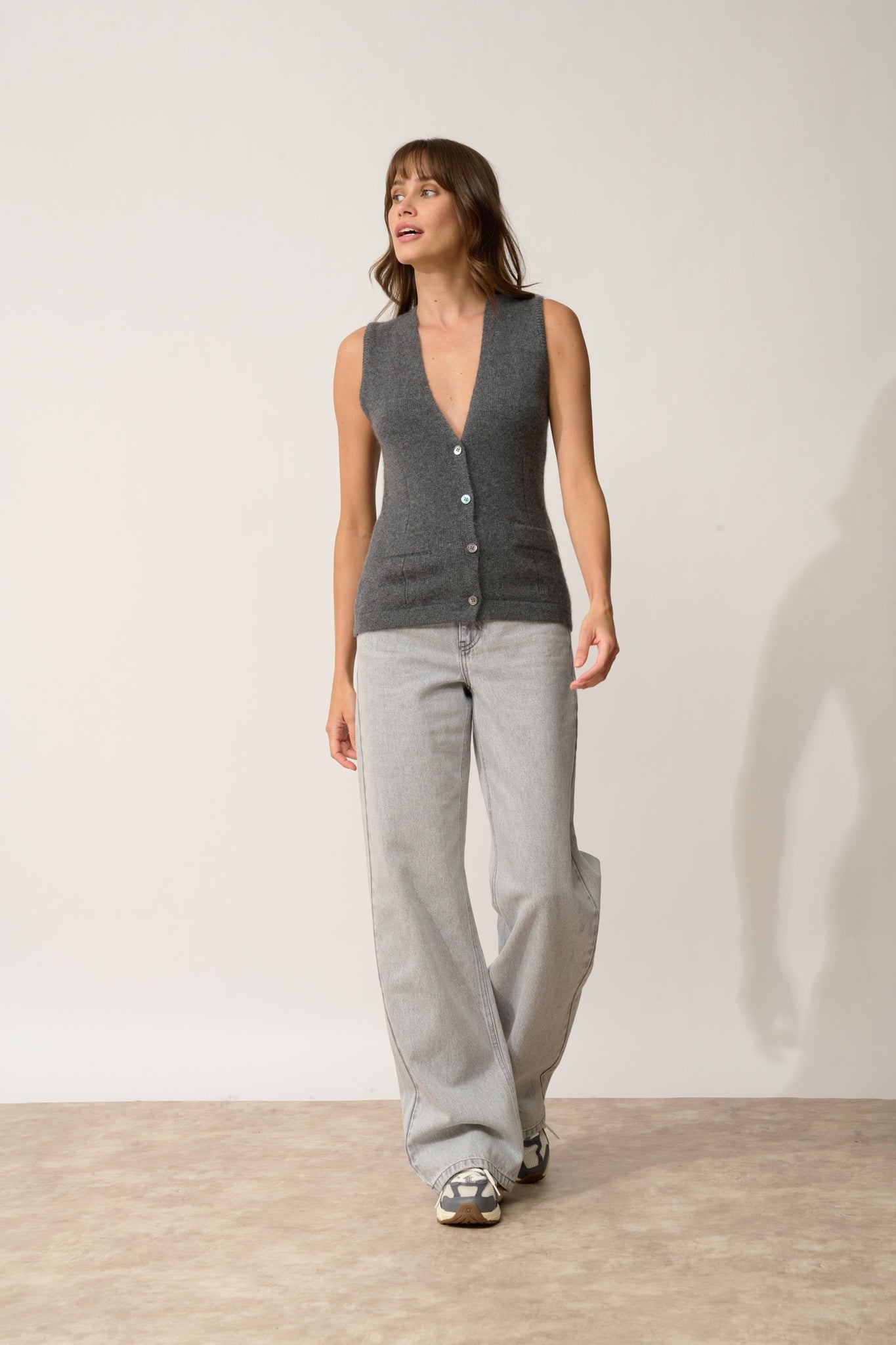 STEFAN cardigan col v anthracite chiné