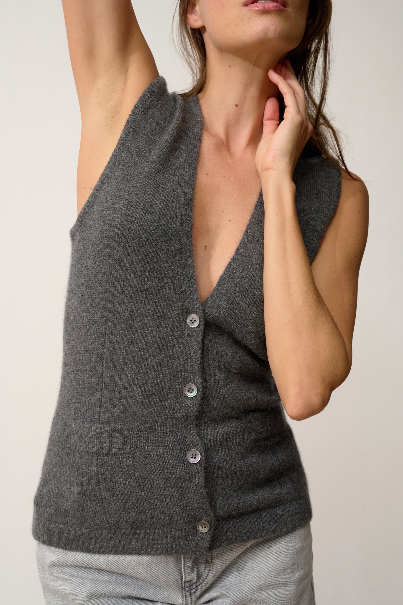 STEFAN cardigan col v anthracite chiné