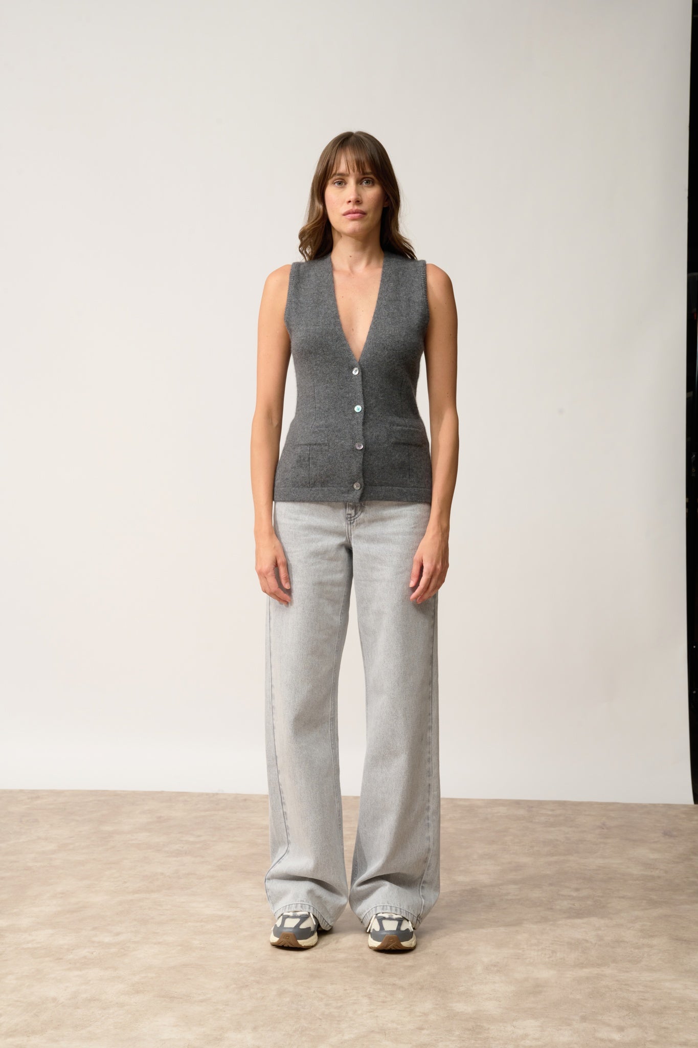 STEFAN cardigan col v anthracite chiné