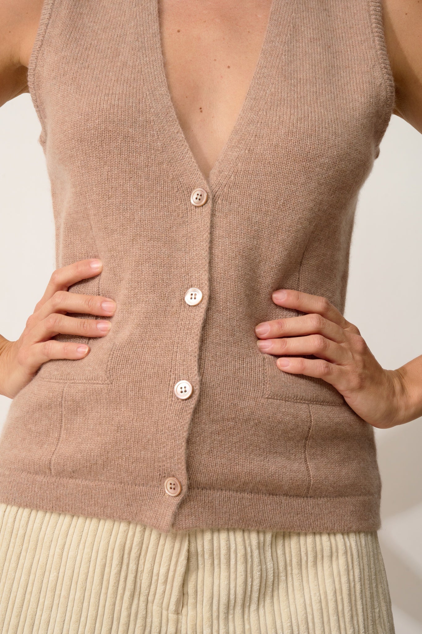 STEFAN cardigan col v camel chiné