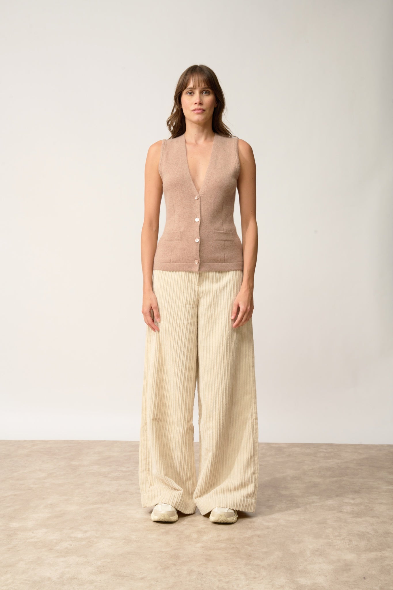 STEFAN cardigan col v camel chiné