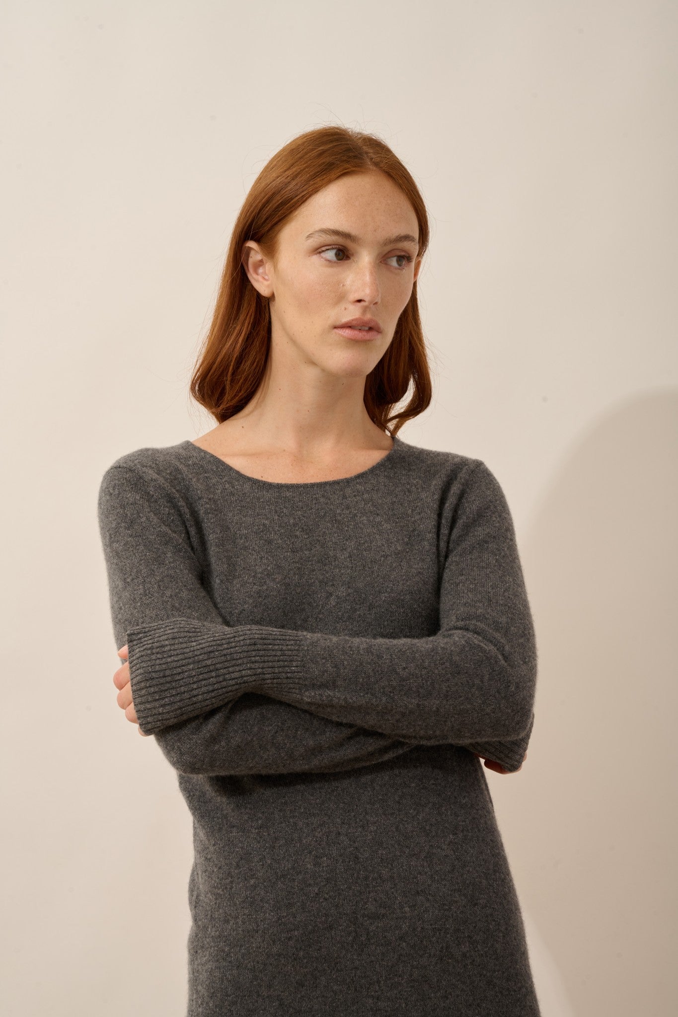 susan robe col rond anthracite chiné