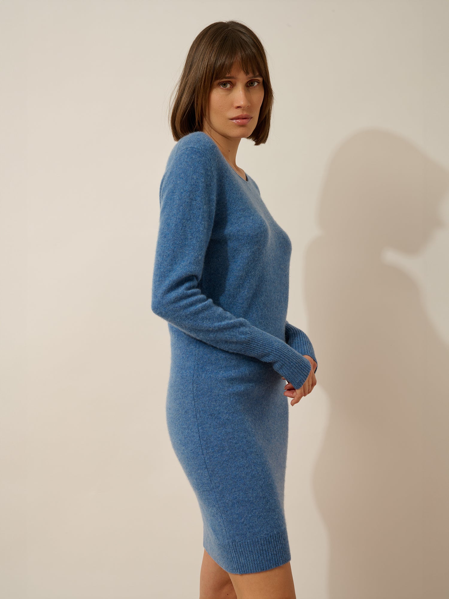 SUSAN robe col rond bleu denim