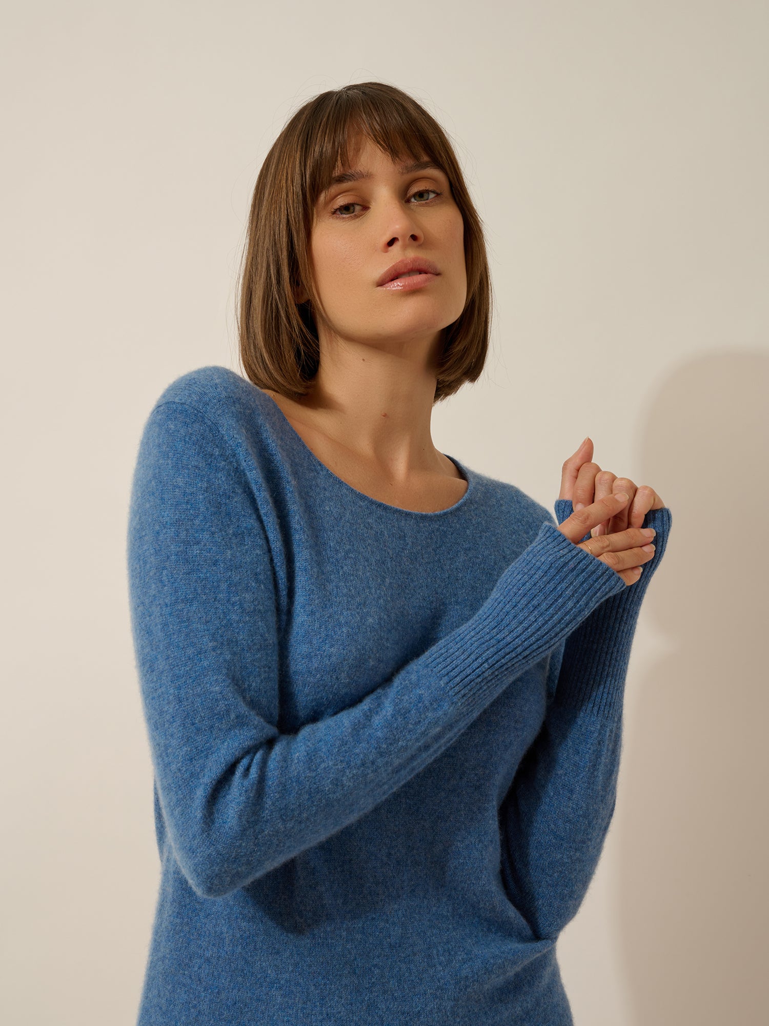 SUSAN robe col rond bleu denim