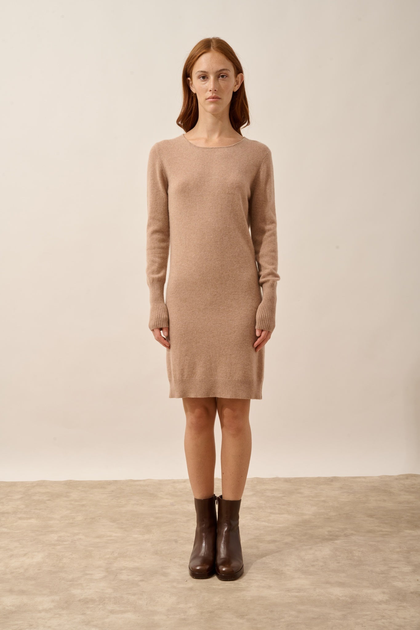 SUSAN round neck dress in camel heather