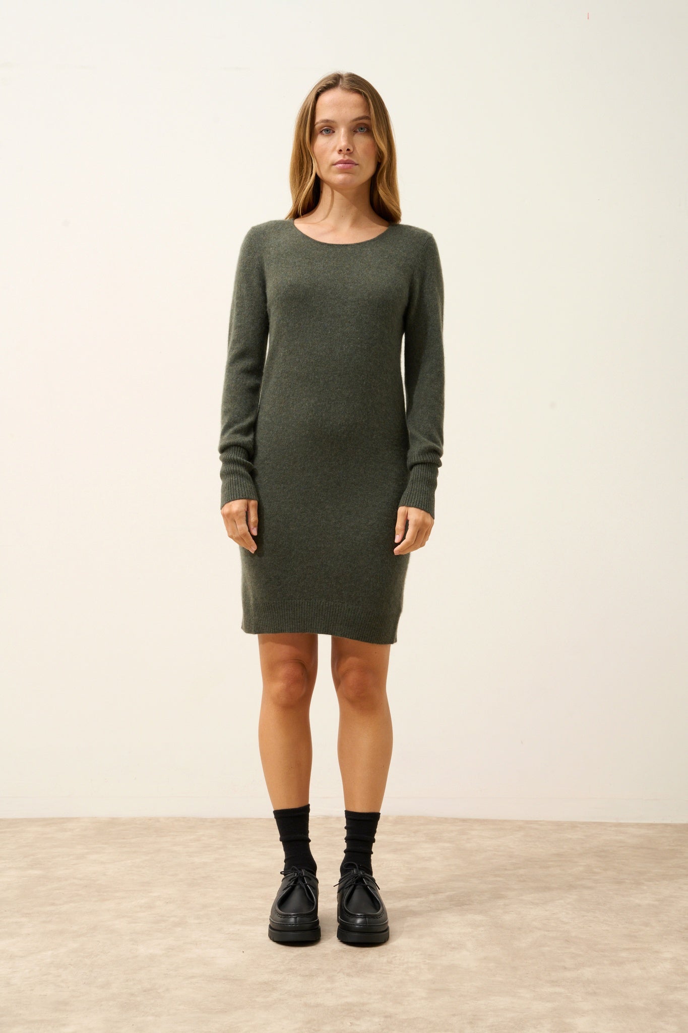 SUSAN robe col rond kaki chiné