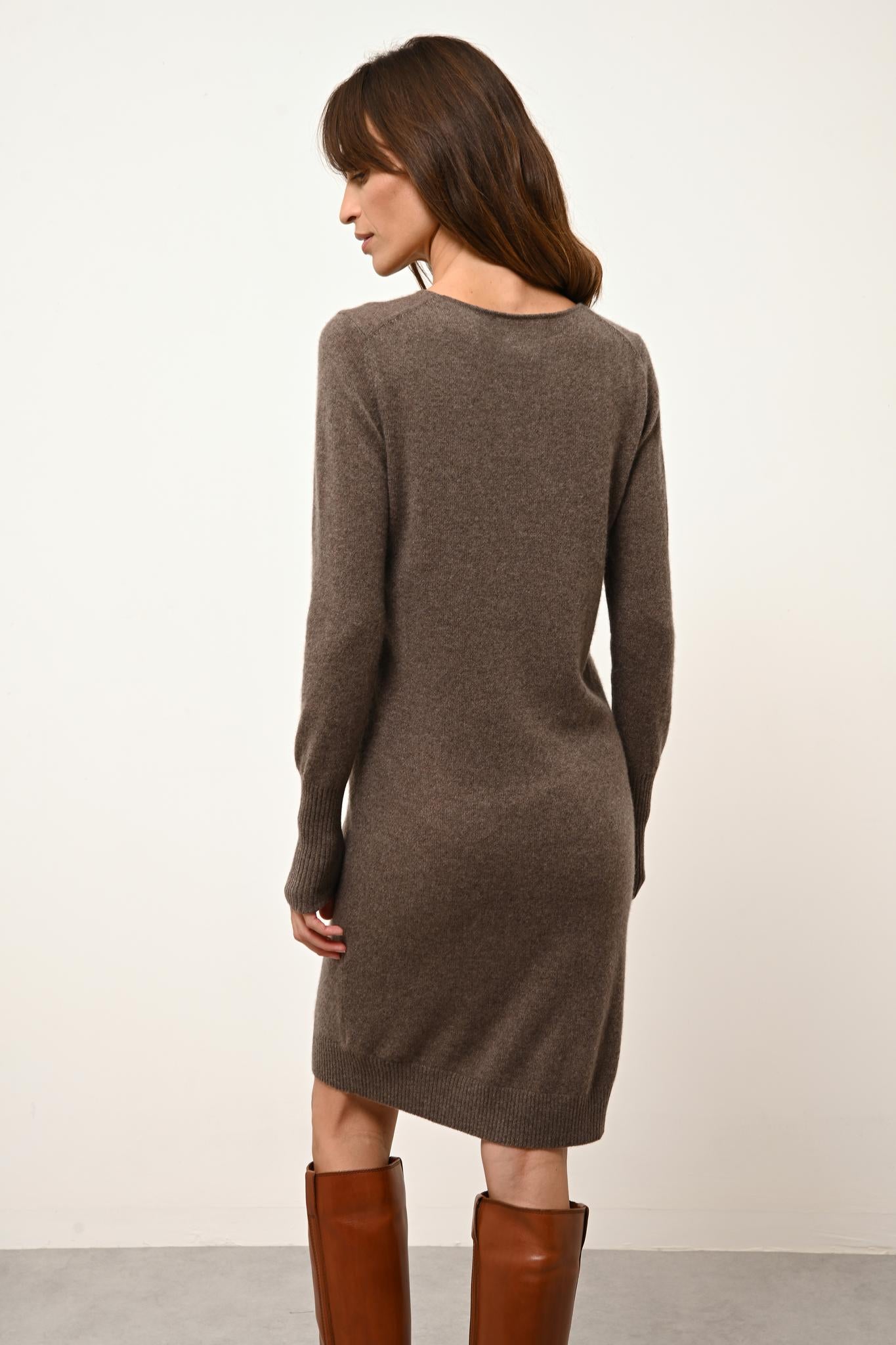 SUSAN robe col rond taupe chiné