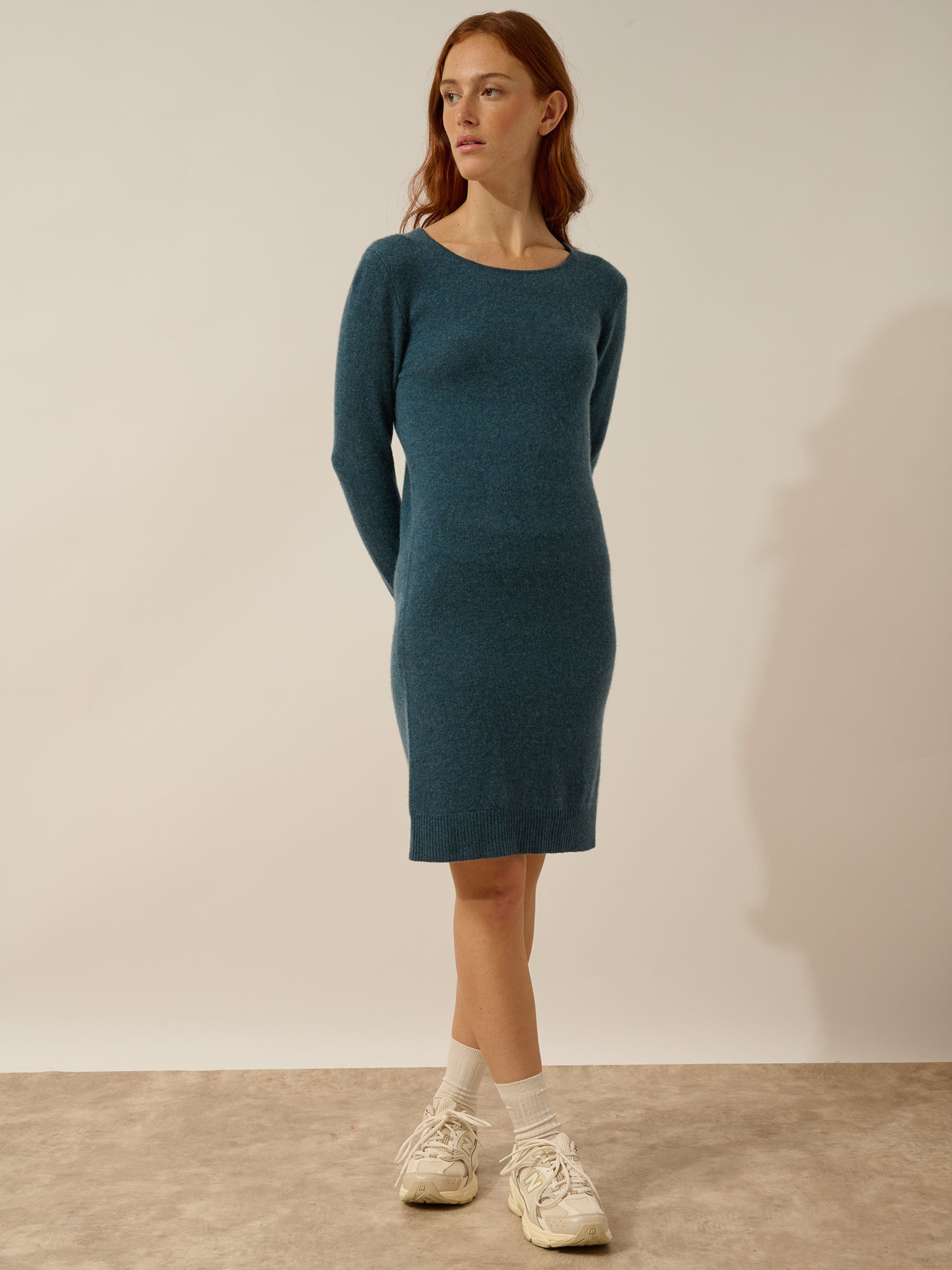 SUSAN robe col rond vert canard chiné