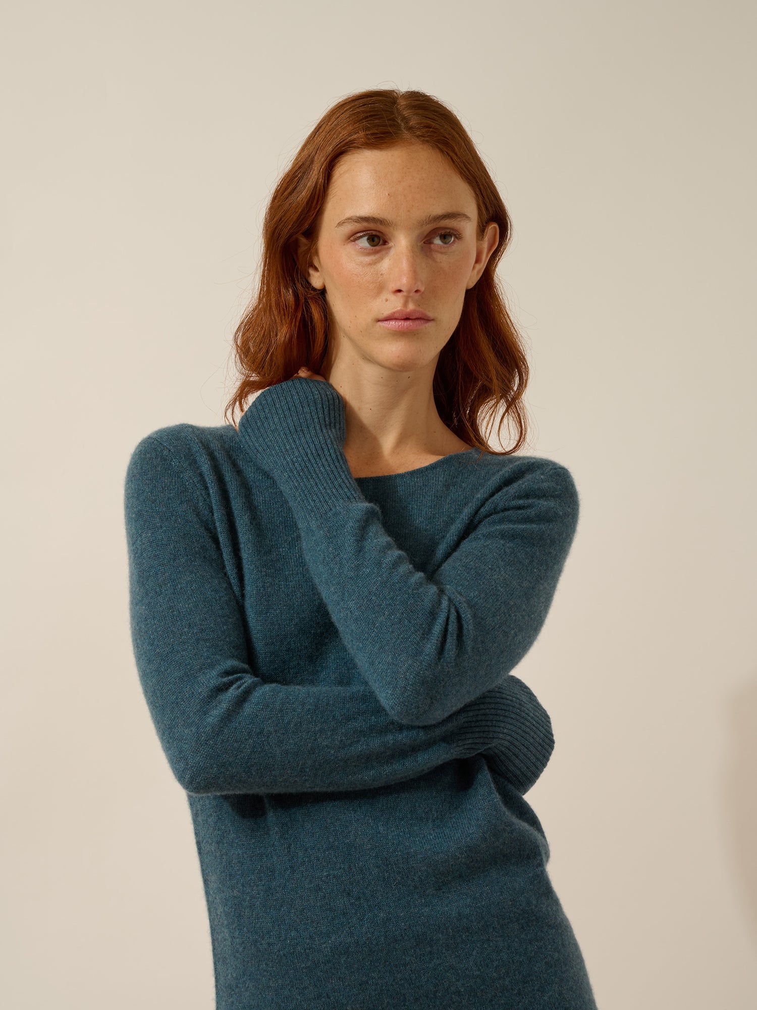 SUSAN robe col rond vert canard chiné