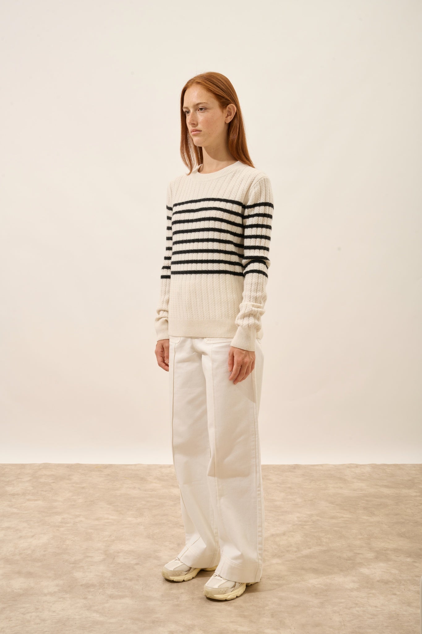 SYLVANA round neck sweater, 4-ply, two-tone black/ivory