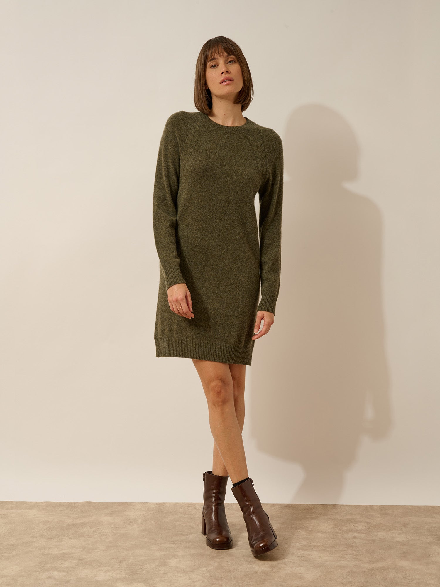 SYLVIE robe courte col rond army chiné