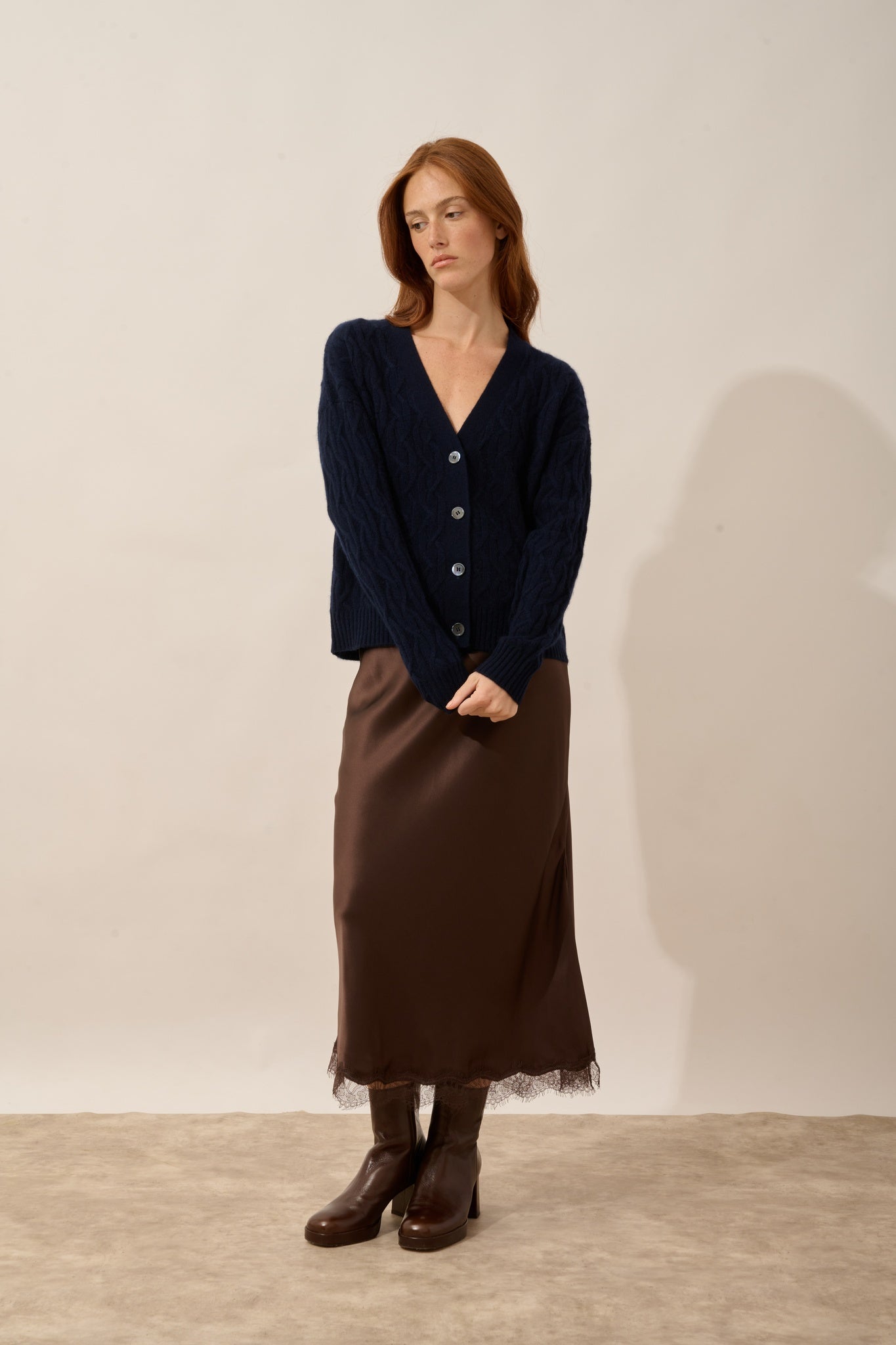 SYSTA cardigan col v 4 fils navy