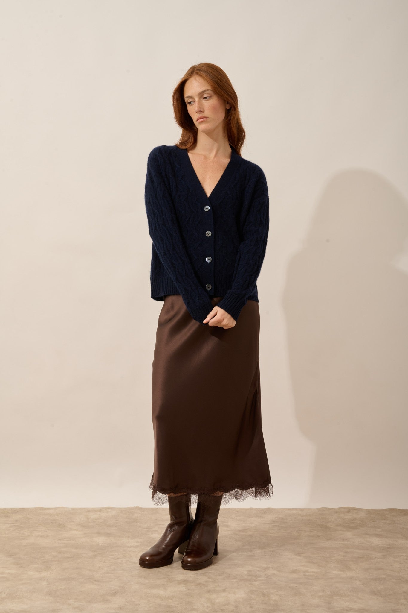 systa cardigan col v 4 fils navy