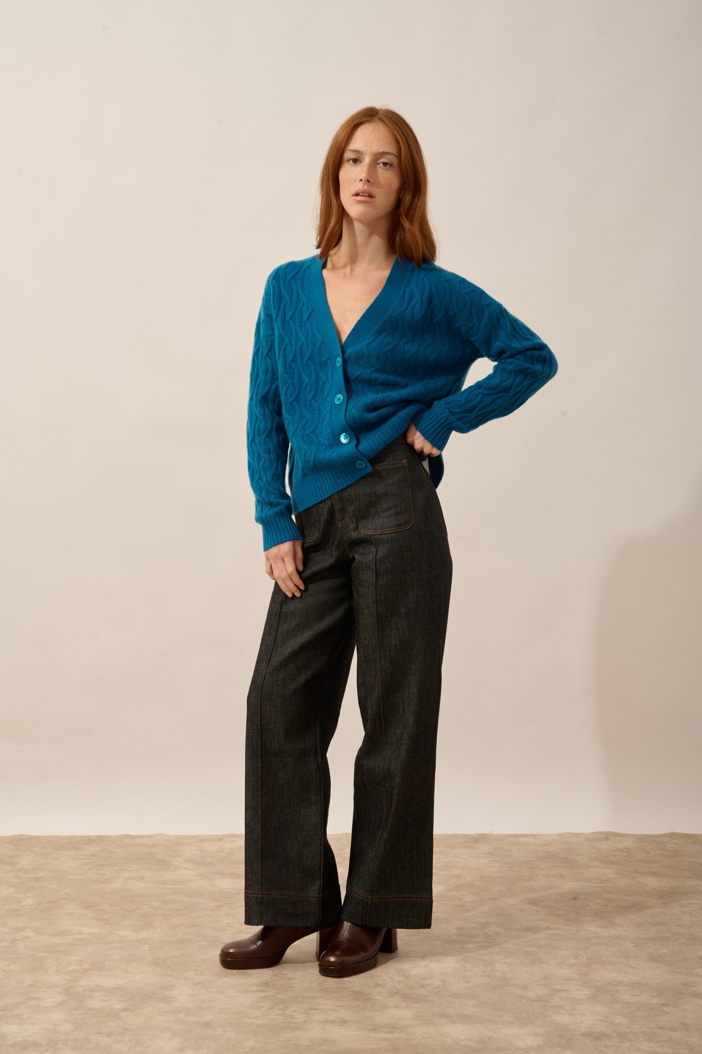 systa cardigan col v 4 fils paon