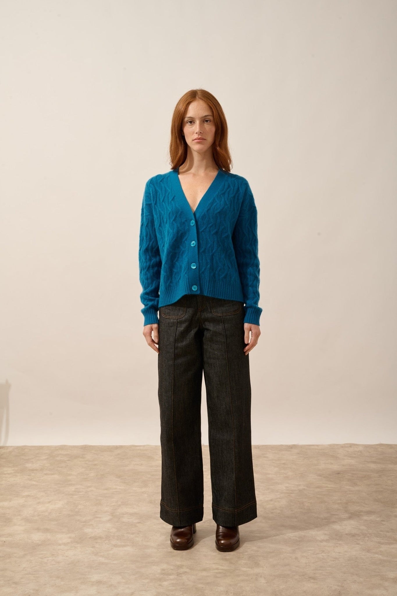 systa cardigan with v-neck, 4-ply peacock