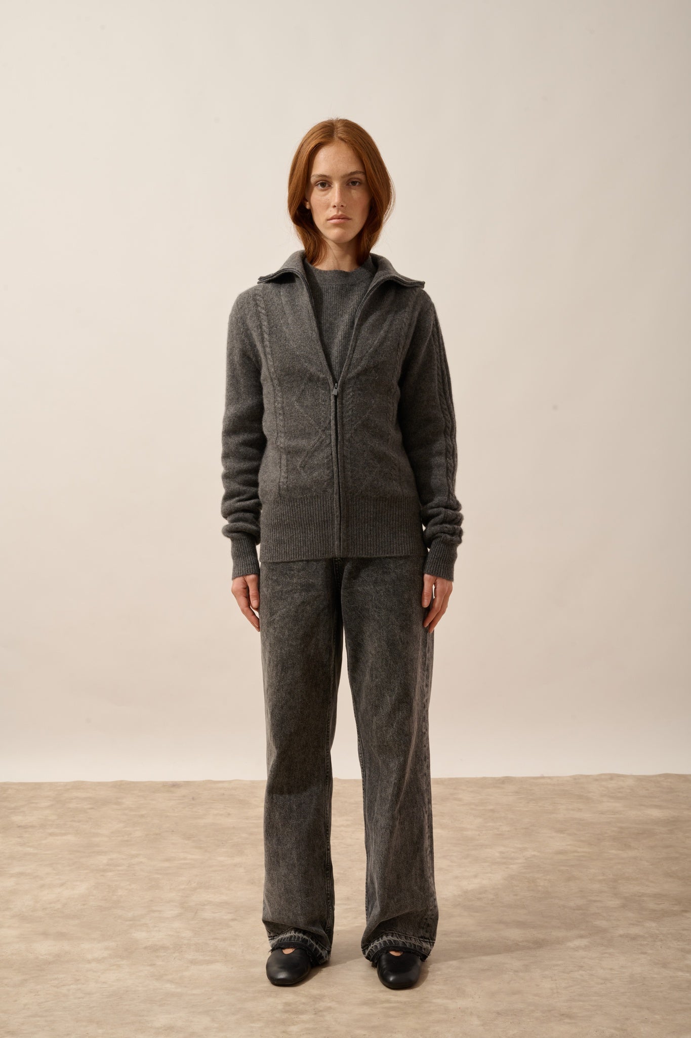 TALARA gilet zippé col camionneur 4 fils anthracite chiné