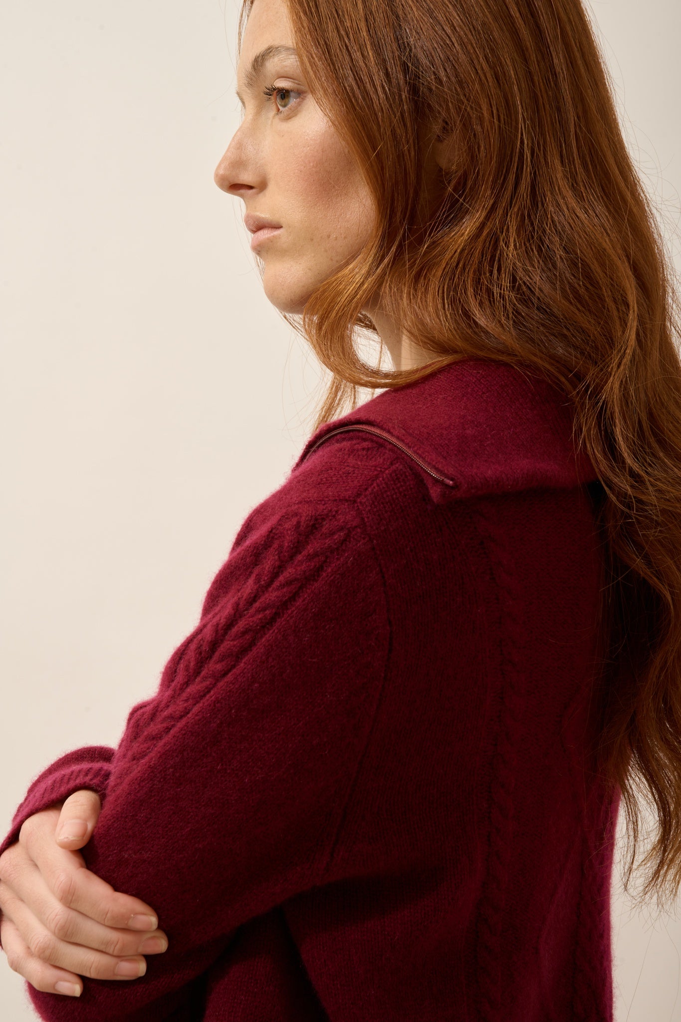 TALARA gilet zippé col camionneur 4 fils bordeaux