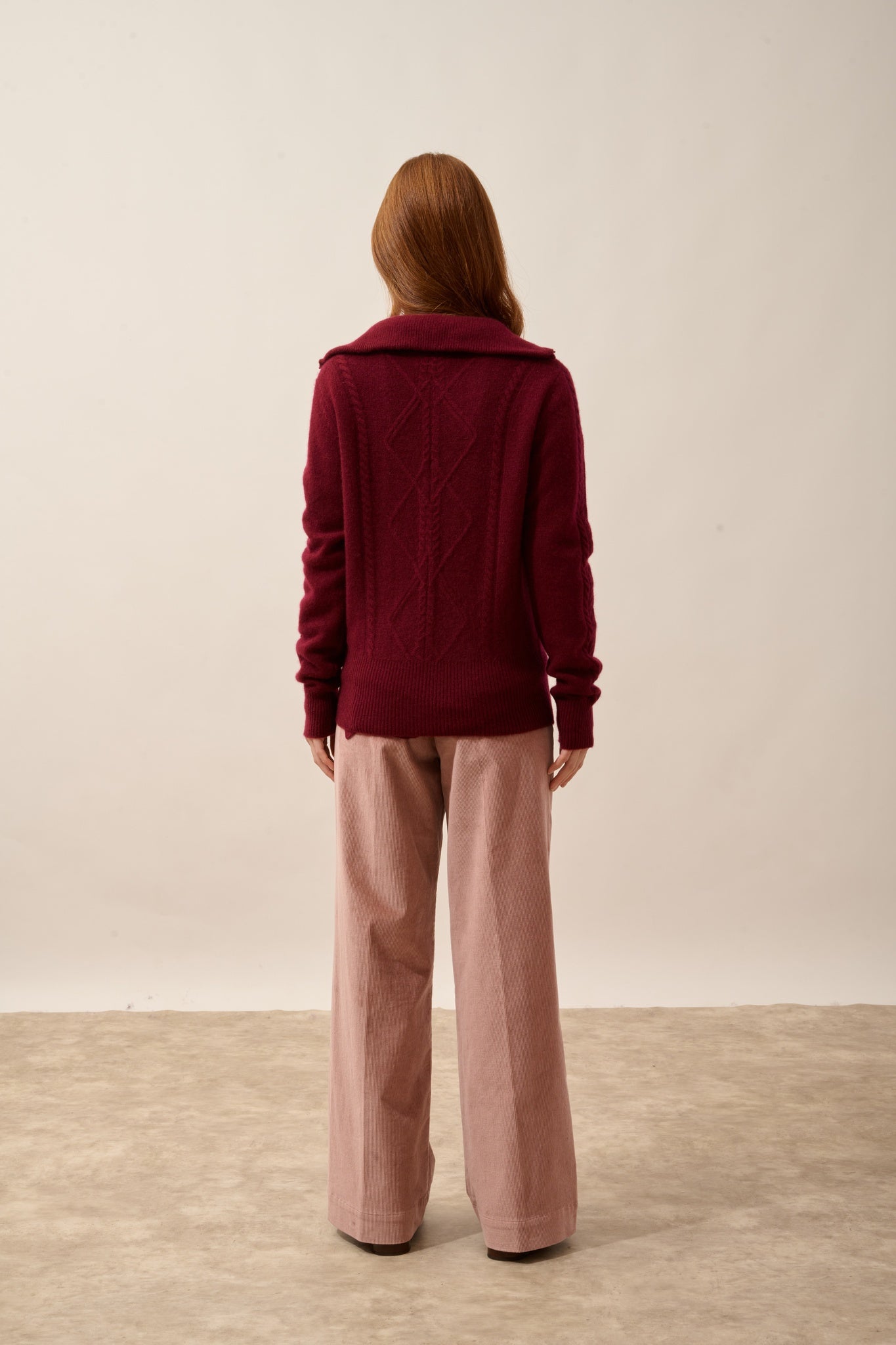 TALARA gilet zippé col camionneur 4 fils bordeaux