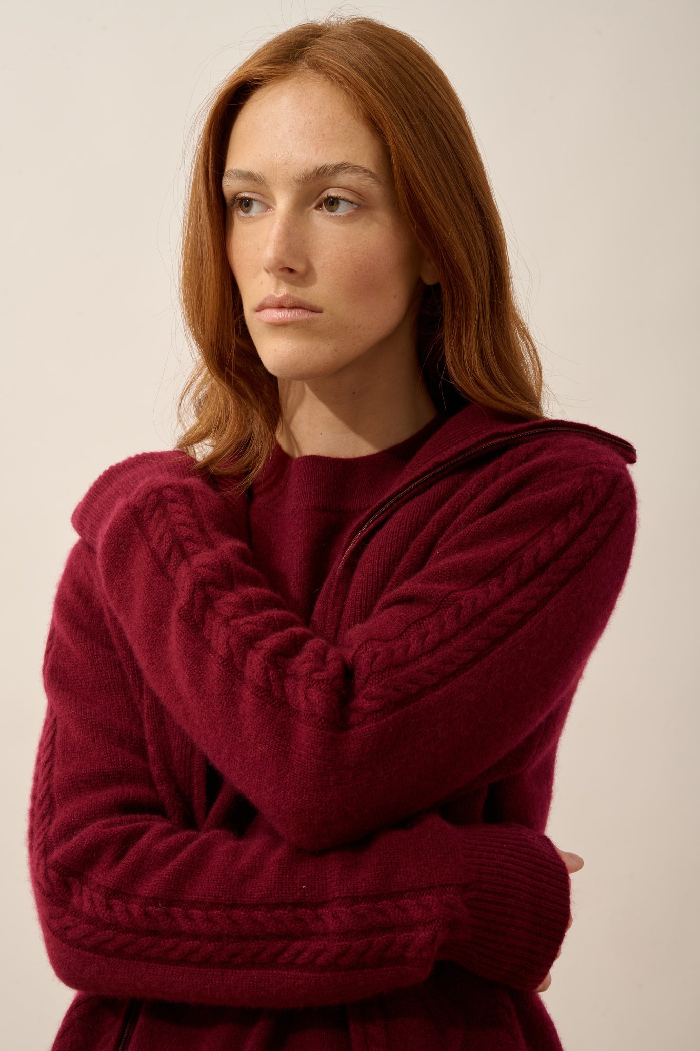 TALARA gilet zippé col camionneur 4 fils bordeaux