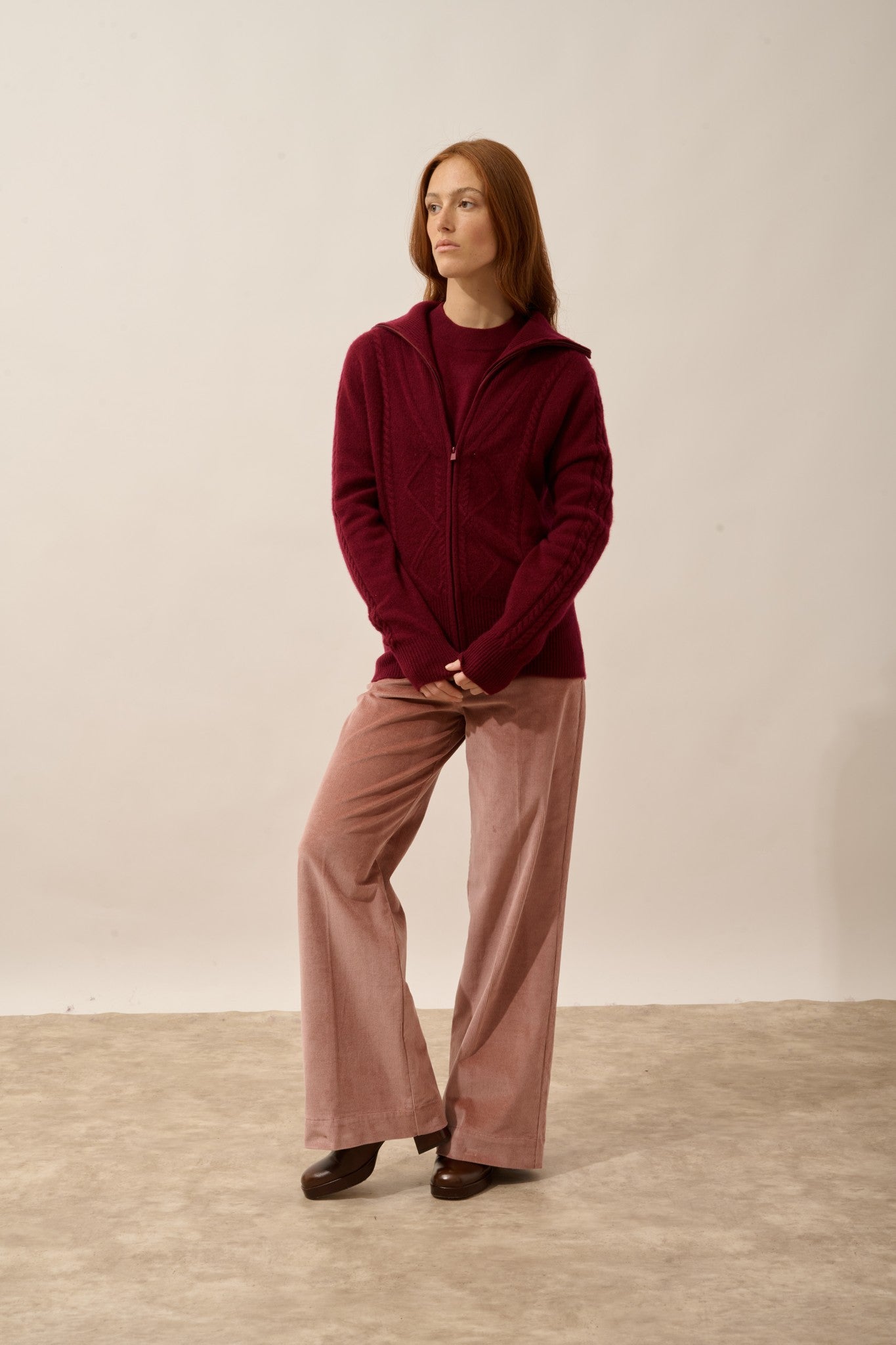 talara gilet zippé col camionneur 4 fils bordeaux