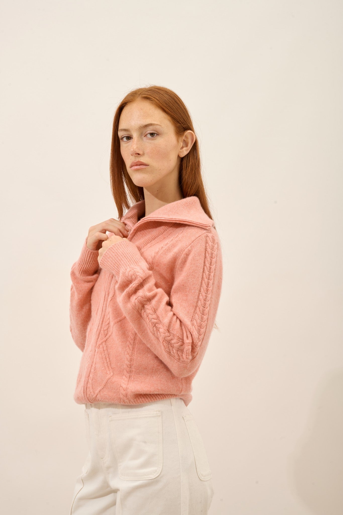 talara gilet zippé col camionneur 4 fils corail chiné 100% cachemire