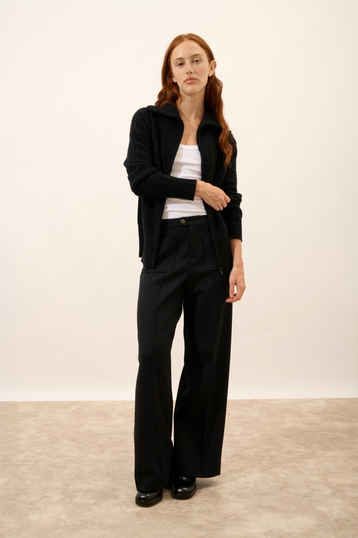 talara gilet zippé col camionneur 4 fils noir 100% cachemire