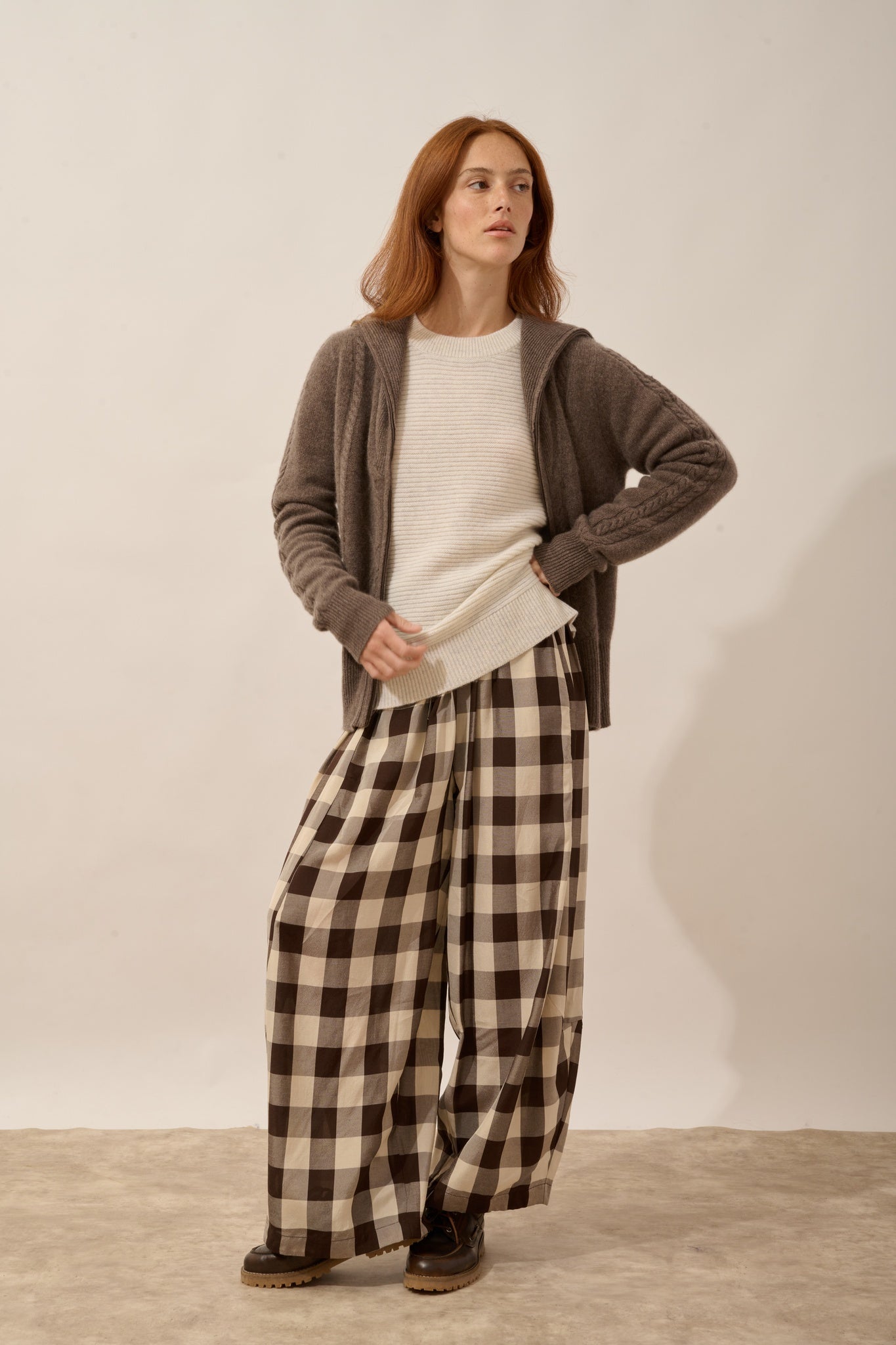 TALARA gilet zippé col camionneur 4 fils taupe chiné